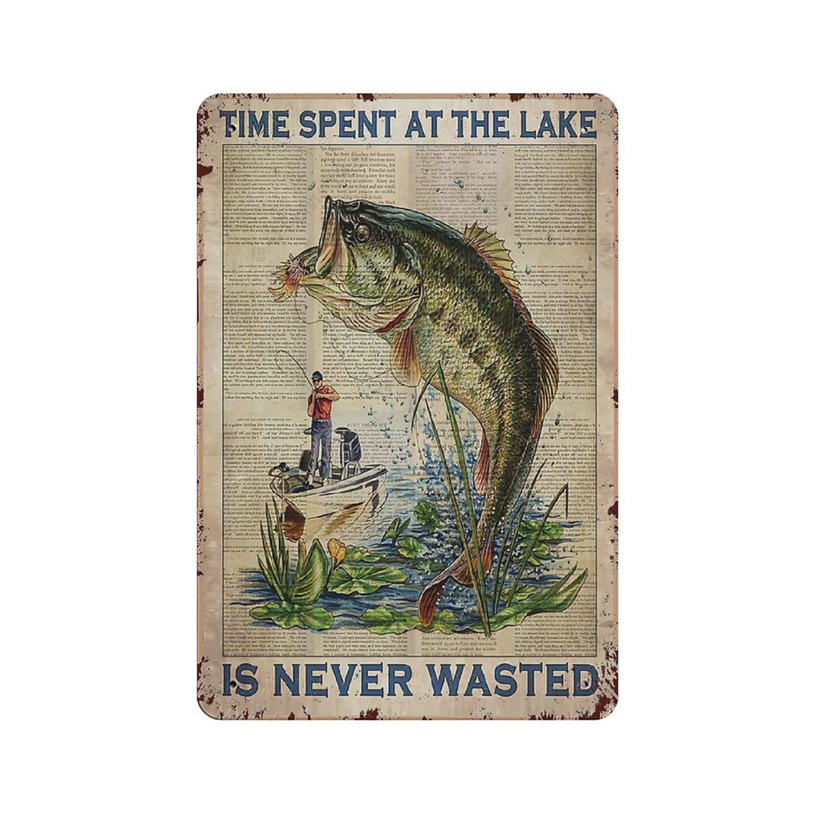 Metal Tin Sign Time Spent At The Lake Is Never Waster Vintage Tin Poster Metal Sign Wall Decoration Country Kitchen Home Garage Decor 12"x8"