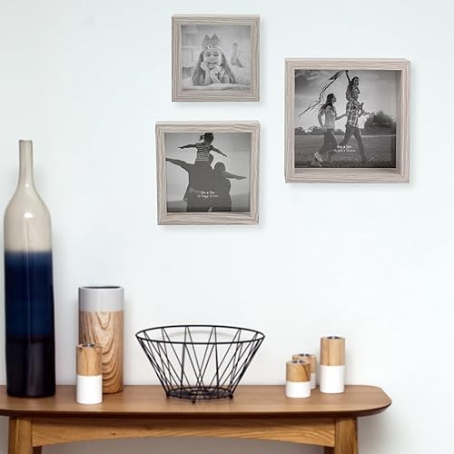 Miniatura 7 de Stonebriar Marcos cuadrados decorativos para galería de pared, madera, gris claro, juego de 3