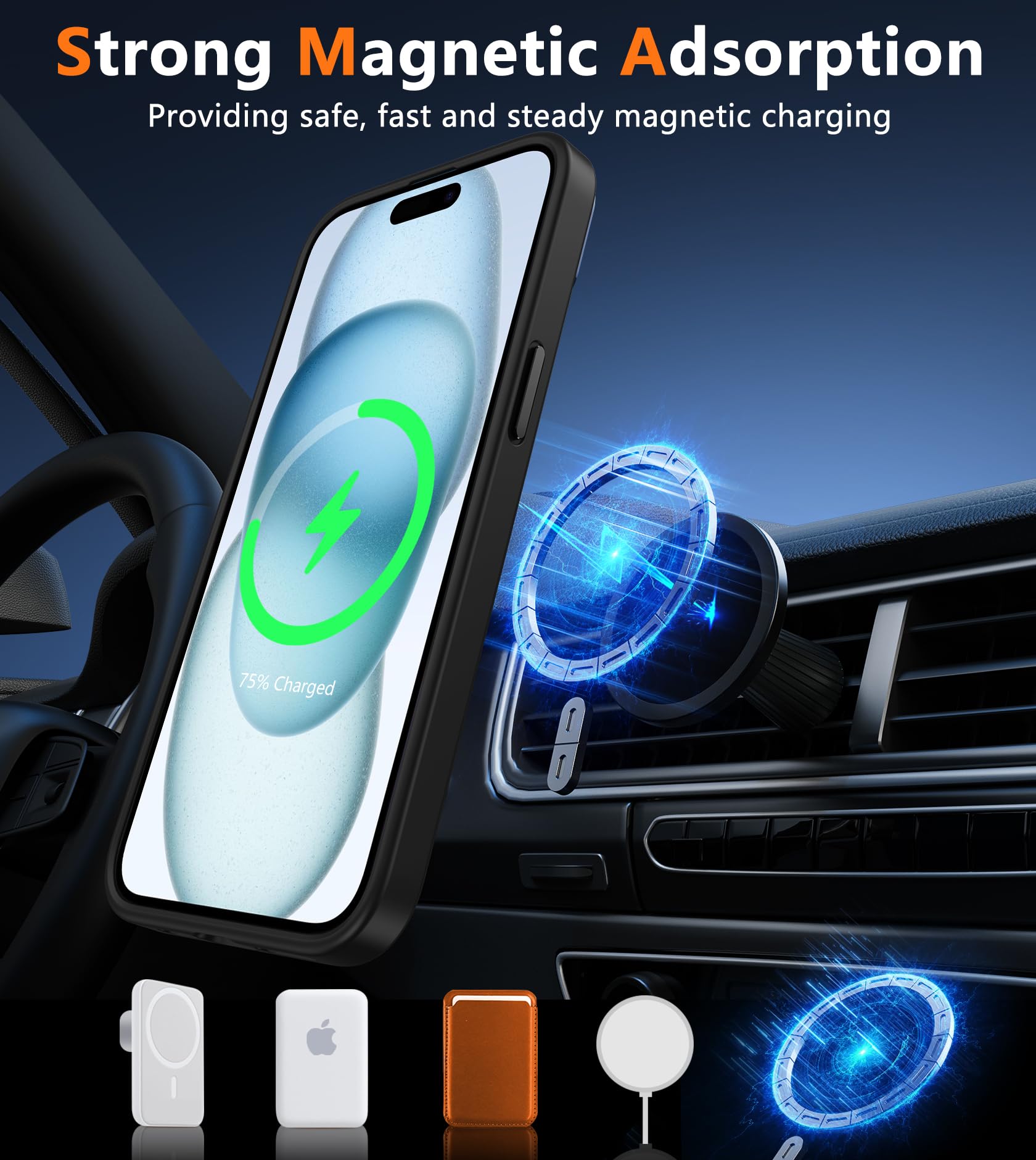 FNTCASE for iPhone 15 Case Matte: Magnetic Frosted Translucent Slim Shockproof Cell Phone Cover | Military Grade Full Protection Drop Proof Tough Protective Cases - 6.1 inch Black