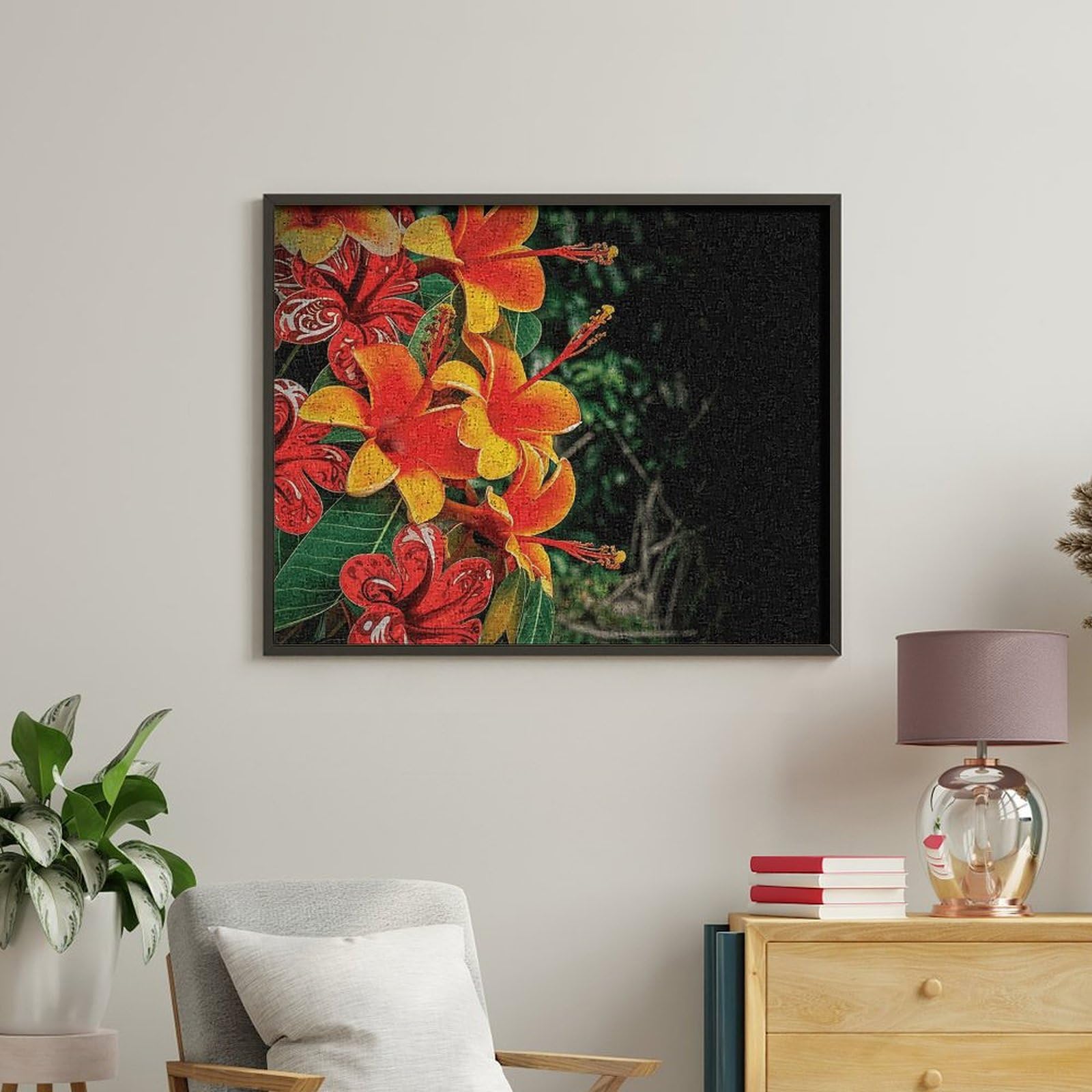 RTBKLYQ Kit per dipingere con i numeri, per adulti e principianti, fiori hawaiani, fai da te, pittura a olio, tela per kit di pittura, regalo per la casa