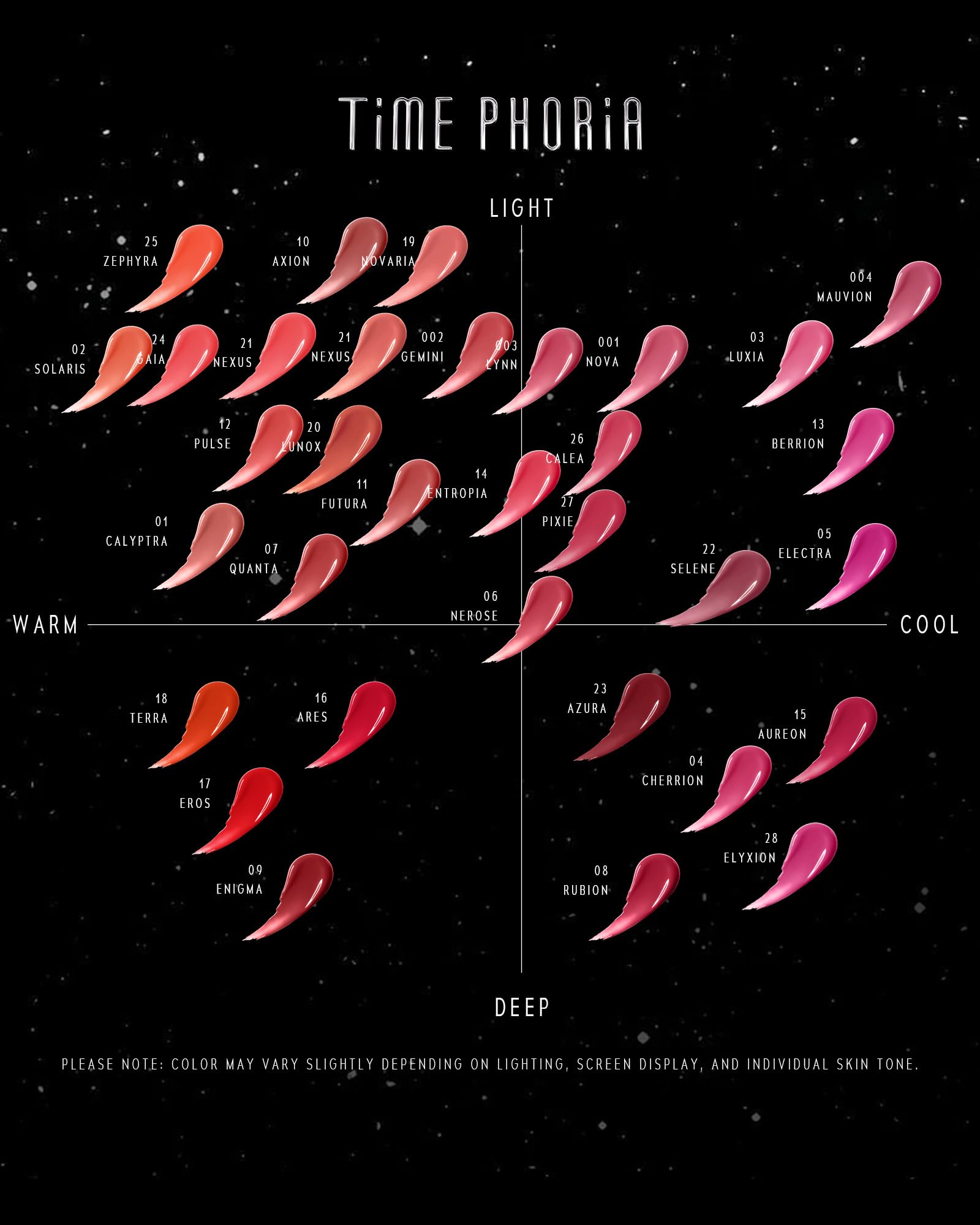 TIMEPHORIA STELLAR DUST LIP STAIN-Long Lasting, wasserdicht und transferproof Lip Tint, glänzendes Finish, leichter Lipstick, hohe Abdeckung, lebendige Farbe (05 ELECTRA)