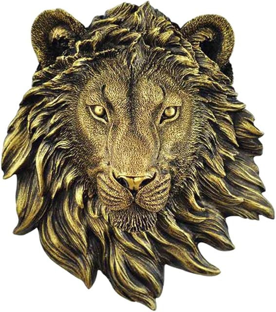 P Prettyia Animal Head Wall Mounted 3D Statue Figurines Home Living Room Decor - Lion