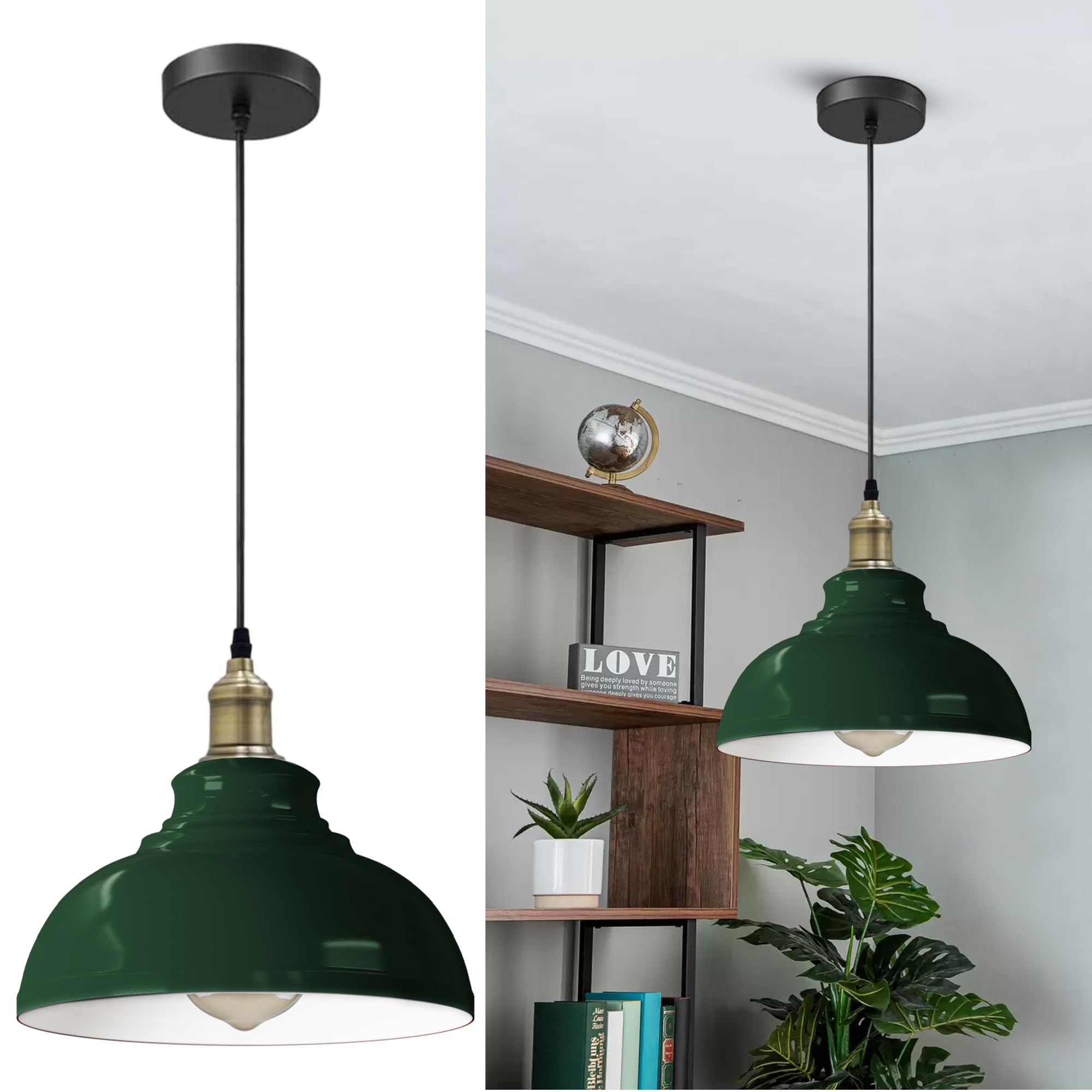 LEDSone Vintage Style 29cm Curvy Dome Shaped Pendant Light 95cm Adjustable Hanging Ceiling Pendant Light Fitting for Restaurants and Any Other Stylish Places