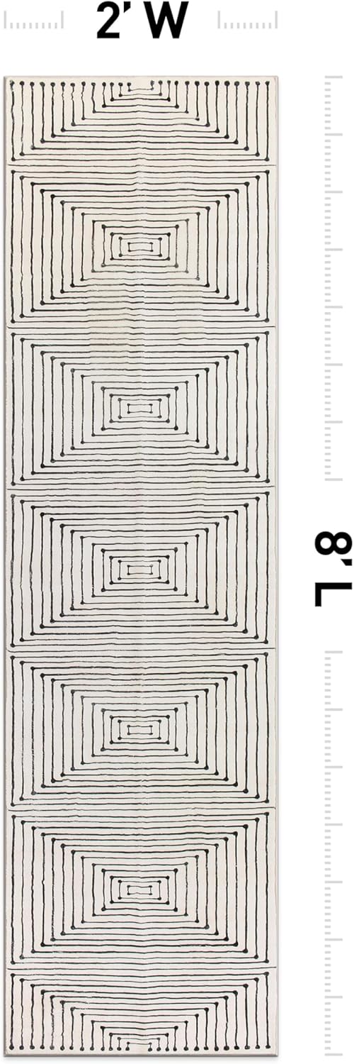 Rugshop Bohemian Stripes Washable Non Slip Runner Rug 2' x 8' Ivory Ivory 2' x 8' (Rectangular)