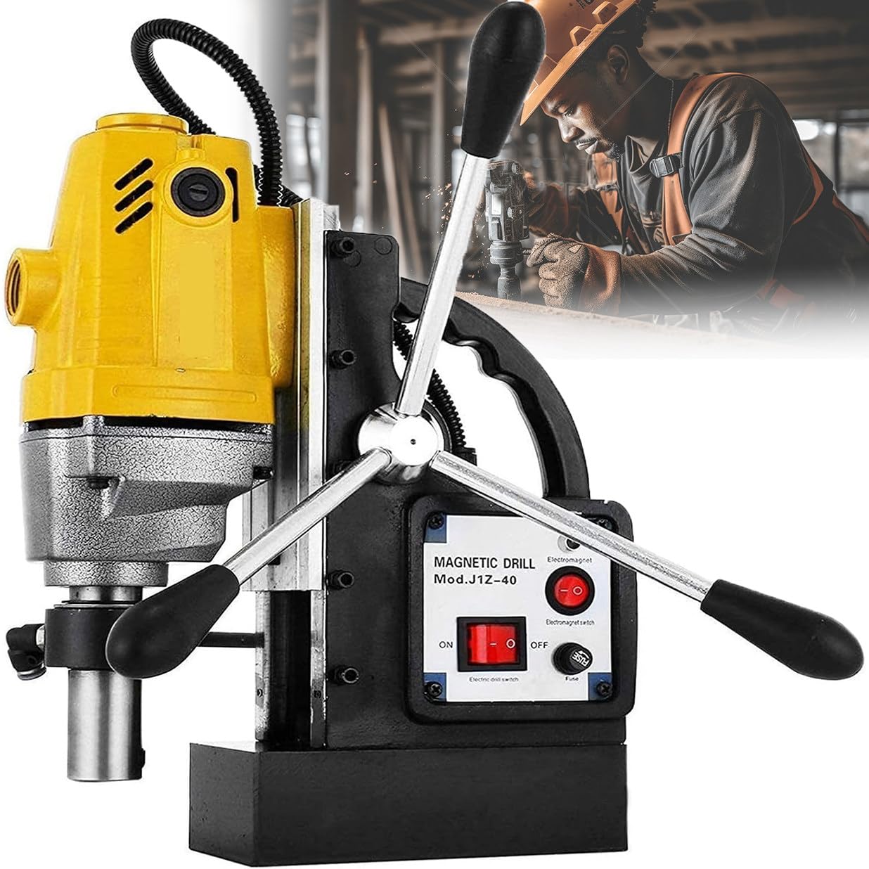 Prensa de taladro magnética, máquina de perforación magnética portátil de 1100 W, diámetro de perforación de 1-1/2 pulgadas, fuerza magnética de 1,224.7 kg para superficies metálicas
