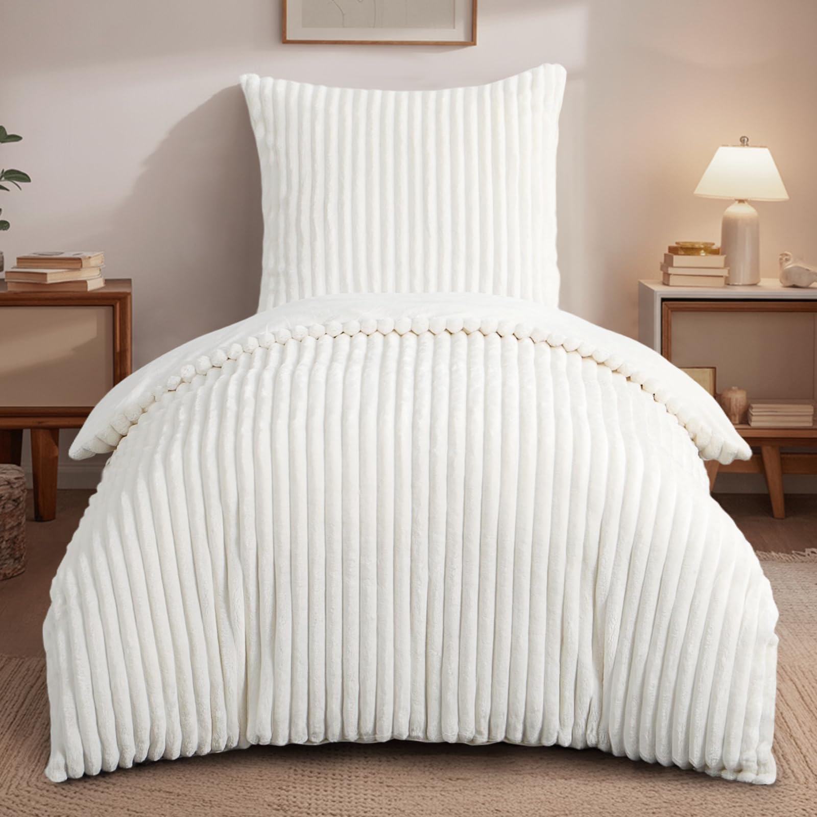RUIKASI Winter Flanell Bettwäsche 135 x 200 Weiß 2teilig, Plüsch und Warm