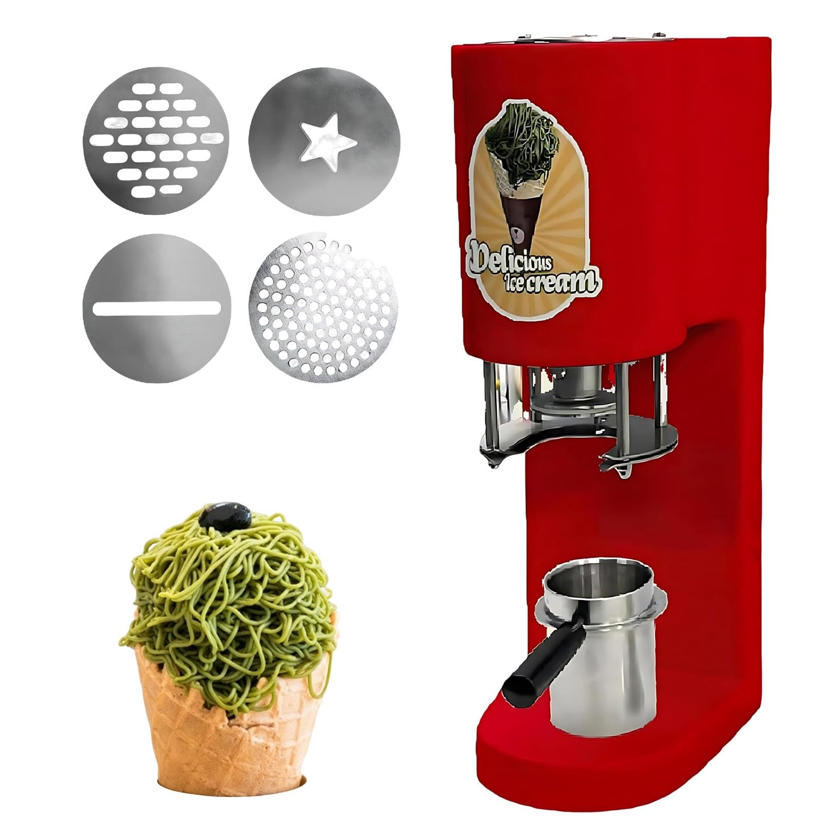 Machine à Glace Spaghetti Virale pour Desserts TikTok, Presse à Gelato Rapide en 6s, Équipement Professionnel pour Food Trucks et Création de Menus de Mariage(Red)