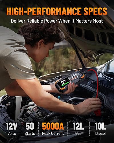 Miniatura 5 de NOVSIGHT Arrancador de batería de automóvil  Arrancador de batería portátil de 5000 A (12.0 L de gasolina10.0 L diesel) caja de arranque de coche de