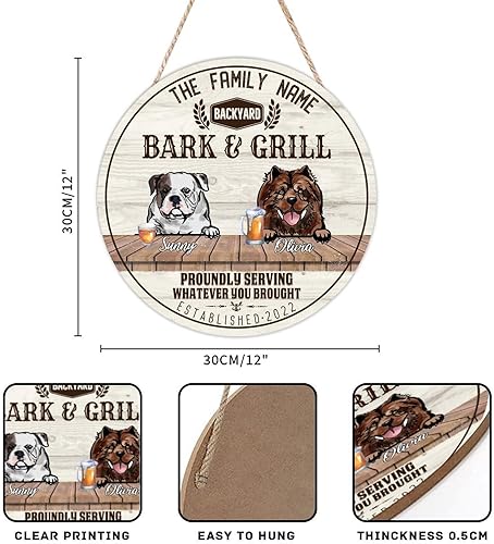 Miniatura 3 de Welcome Sign Custom American Bulldog & Chow Chow Name Round Wood Signs Retro Custom Family Name Sign Beware of Dog Wall Decor Hanging Plaque Sign