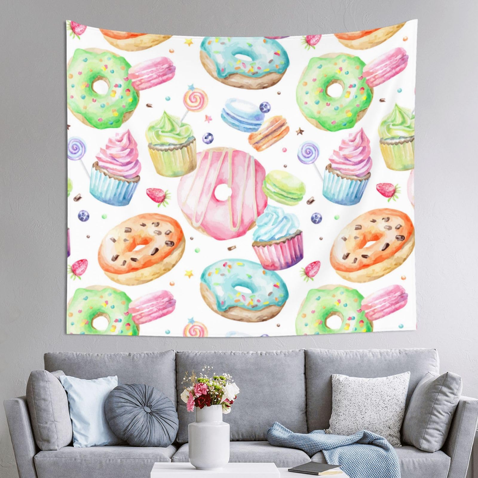 WKSGDSG Decoration Tapestry Wall Hanging For Bedroom, Cupcakes Donuts, 152x130cm Dorm Decor, Lightweight Easy Hang Wall Art For Living Room, Aesthetic Tapestries For Outdoor, Ceiling, Doorway, Camping