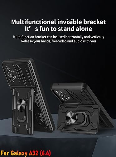 Miniatura 6 de Funda tipo cartera para Samsung Galaxy A32 (4G), ranura para tarjeta de crédito, diseño portátil, resistente, doble capa, híbrida, acolchada,