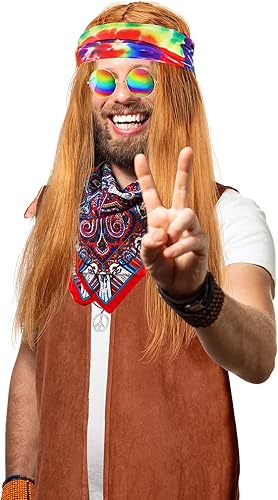 Miniatura 7 de SATINIOR Disfraz hippie de los años 60 y 70 para hombre, con flecos, tela de gamuza, chaleco hippie para Halloween, carnaval, Mardi Gras, fiesta de