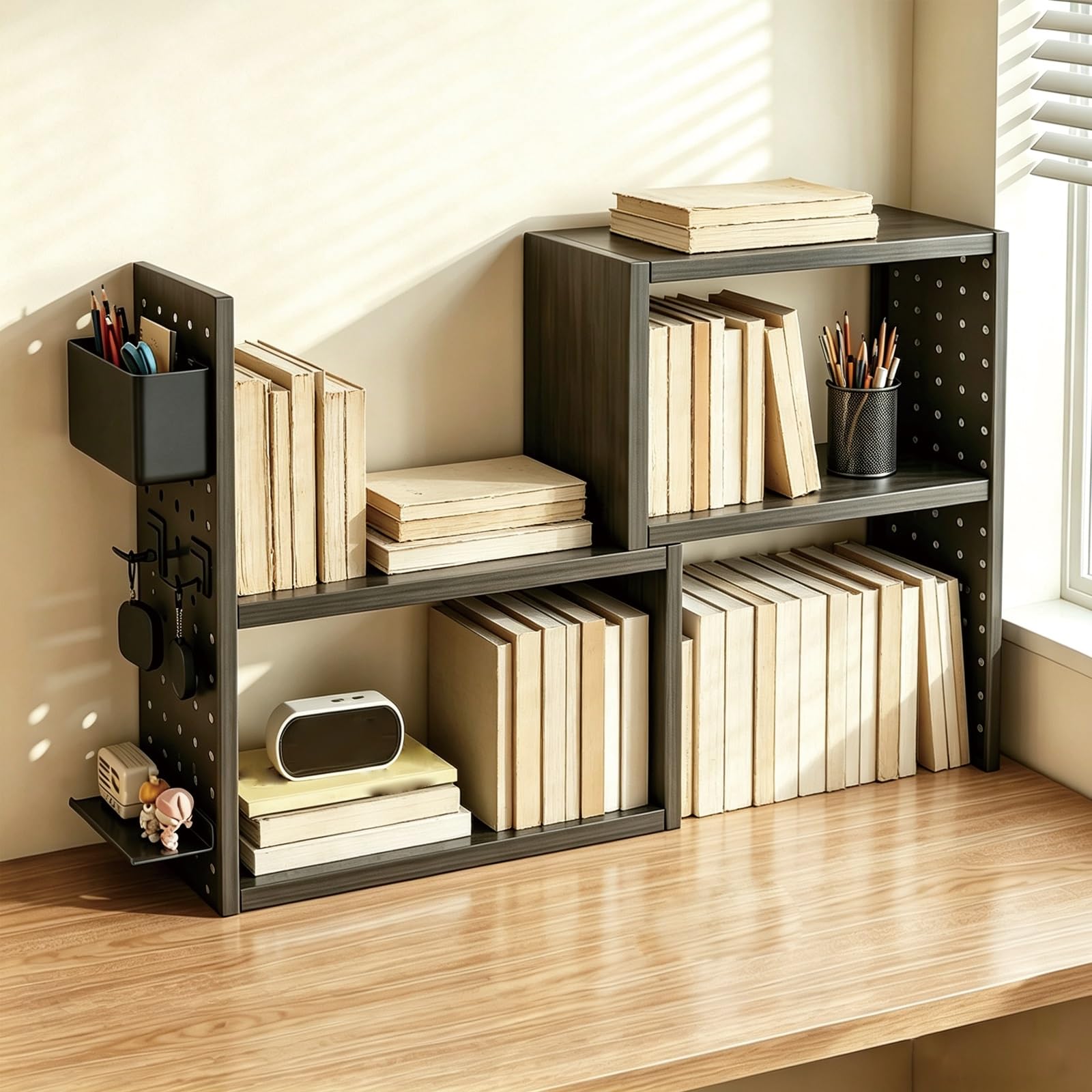Desk Hutch Metal Tabletop Storage Rack Tiered Organizer