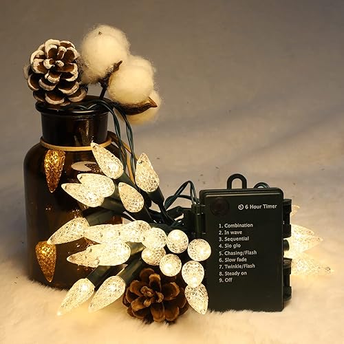 Miniatura 6 de TWINGLEHOME 100 luces LED C6, cable verde, funda de batería impermeable, multifunción, temporizador, múltiples (2 juegos, cada uno de 50 luces LED)