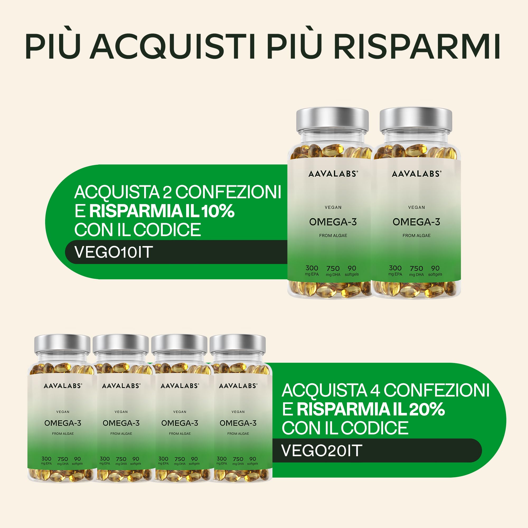 Omega 3 Vegan ad Alta Efficienza [1500 mg] Omega3 con 750mg DHA e 300mg EPA per Dose Giornaliera - Integratore Omega 3 da Olio di Alghe Vegetale Puro Sostenibile - 90 Softgel