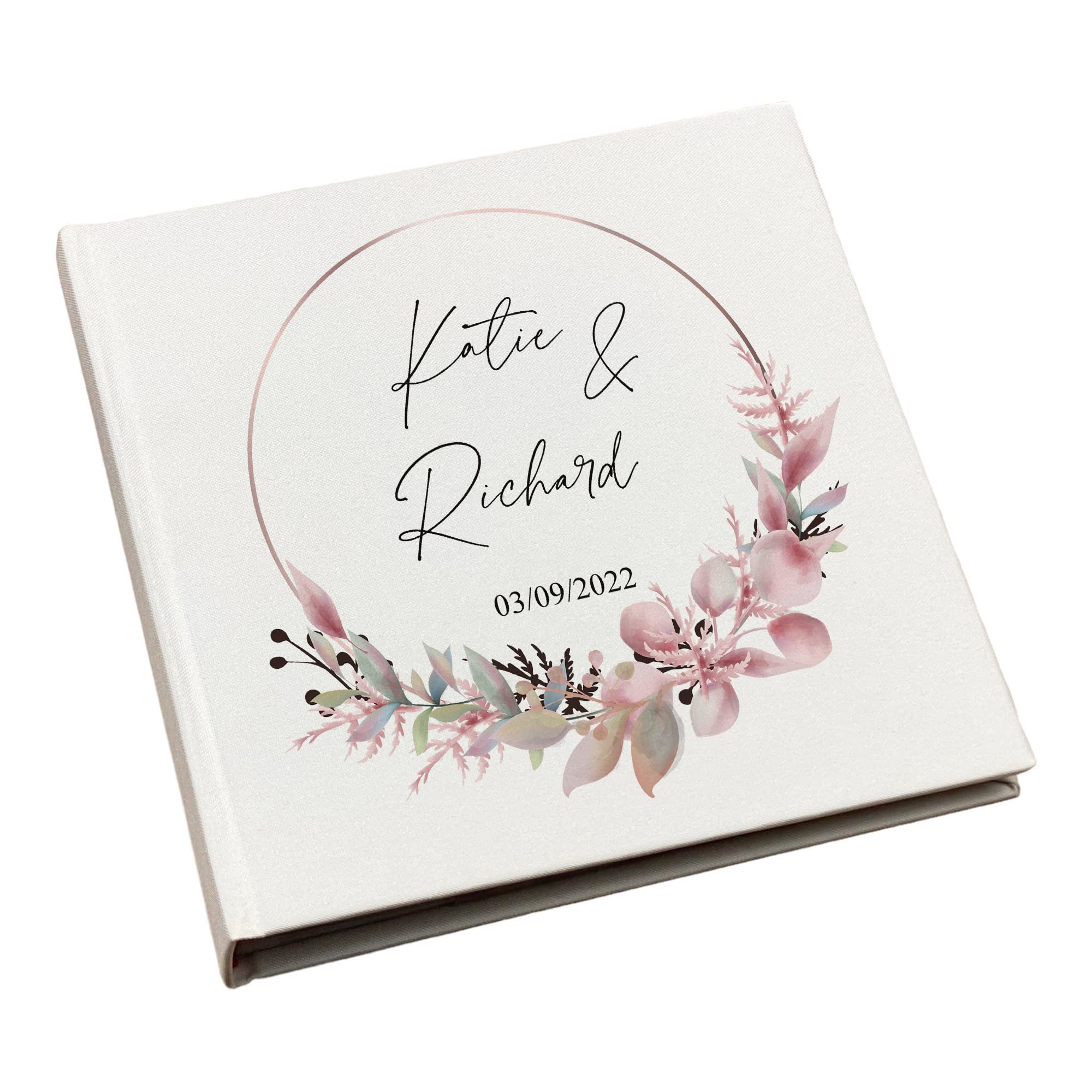 Large Traditional Book Bound Personalised Wedding Photo Album Floral Wreath