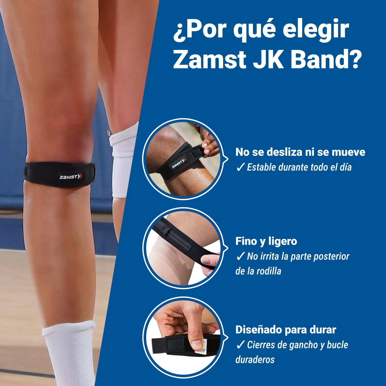 Zamst JK Band Banda Deportiva para Rótula - Rodillera con Presión para Aliviar el Dolor de Tendones, para Deportes Ligeros, Correr, Senderismo, Tenis, Atletismo - S