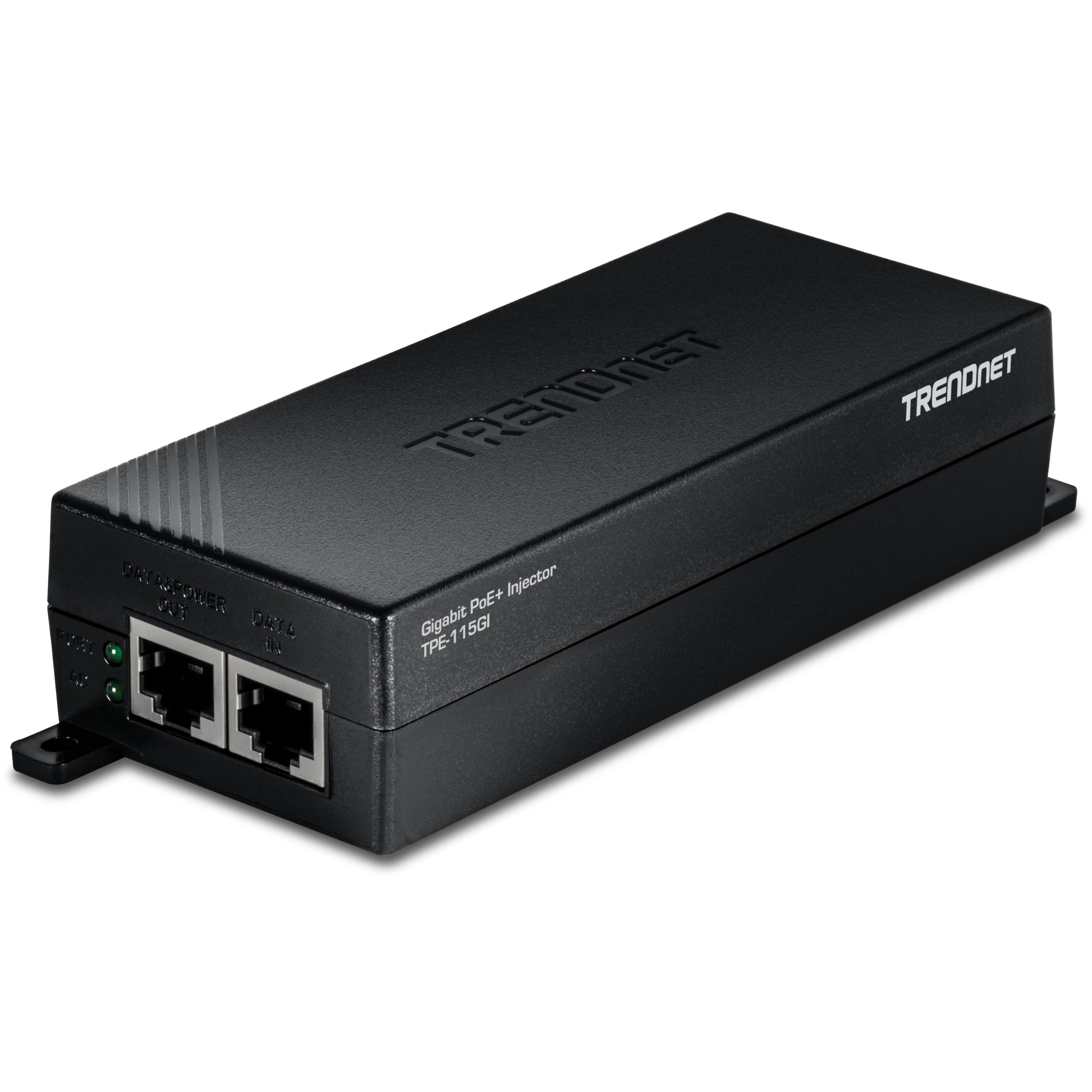 TRENDnetPoE+ (30W) Power Network Distances Up to 100M (328 ft.), Metal Housing, Black Gigabit Power Over Ethernet Plus Injector,TPE-115GI