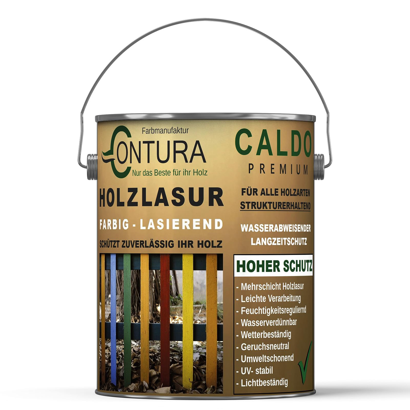 Contura Holzlasur 2,5 Liter Langzeitschutz Lasur + Pinsel Holz Außen Dauerschutzlasur Holzfarbe (Grün - 10.45)