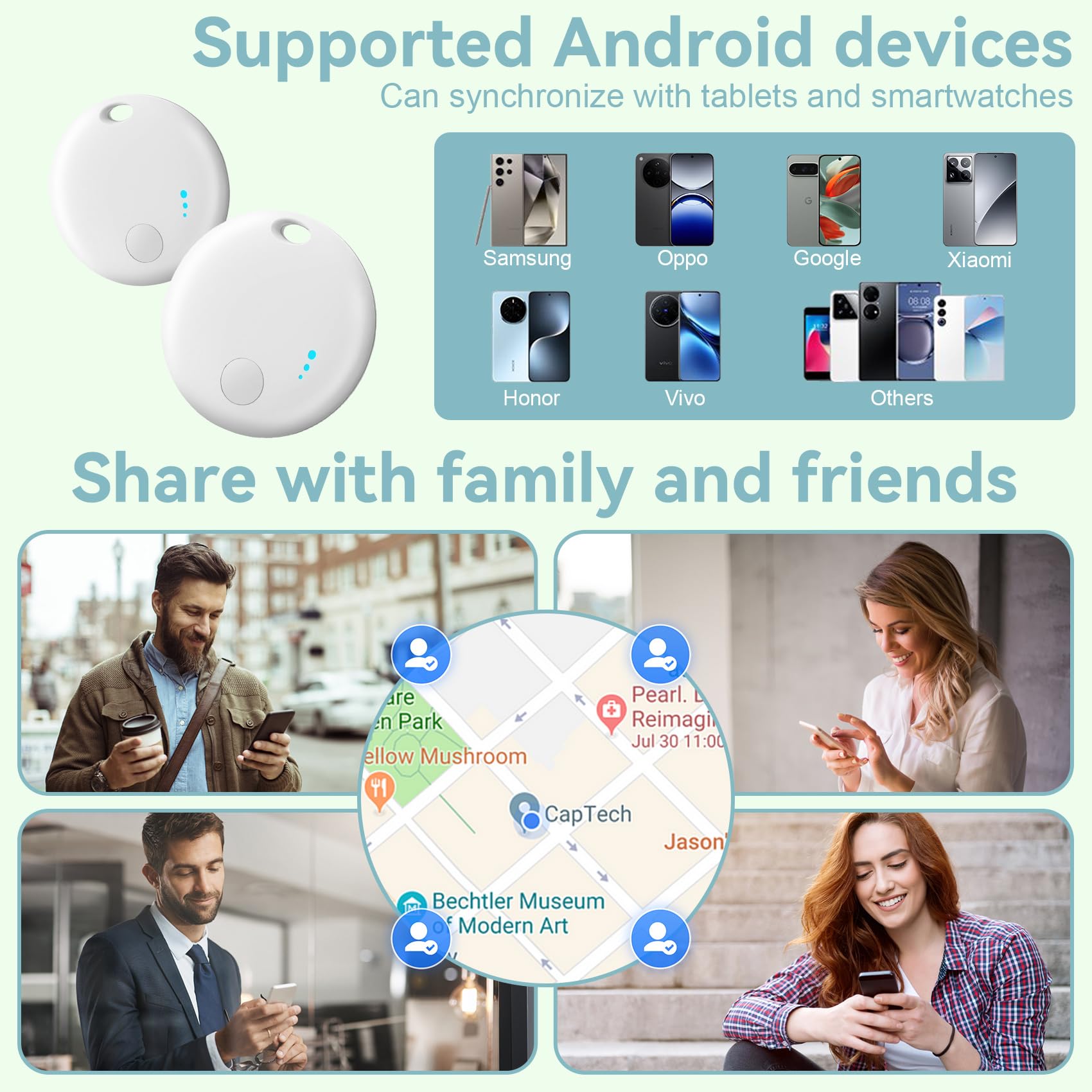 Air Tracker Android, 4 PCS Smart Tracker Tag GPS Localizzatore Chiavi Compatibile con Trova Dispositivo(Solo Android), Bluetooth Tracker Tag Compatibile per Portafogli,Chiavi,Zaini (bianco)