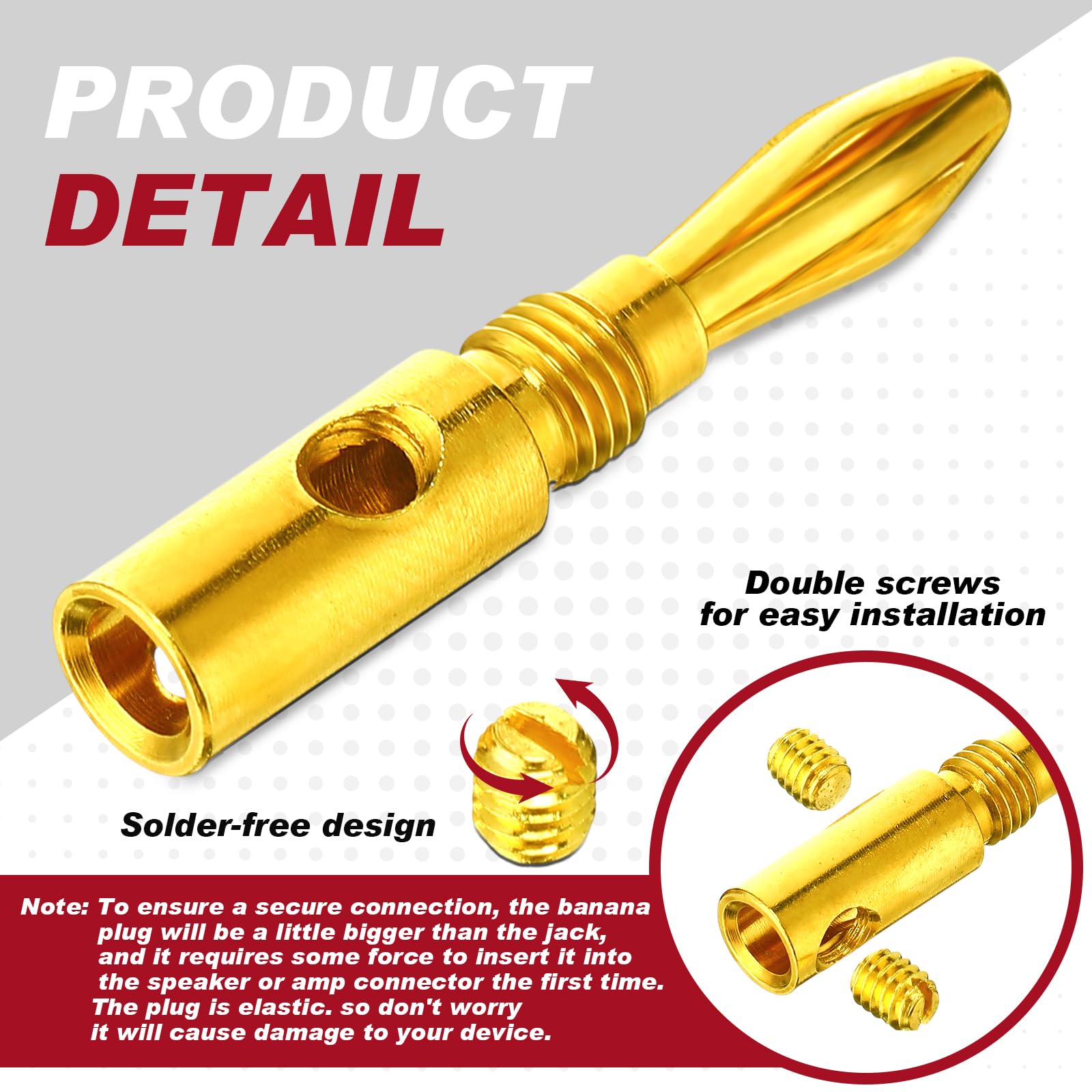 Yaocom 24 pares/48 conectores banana chapados en oro de 24 quilates con doble tornillo para cable de altavoz, placa de pared, cine en casa, receptor de audio/video, amplificadores y sistemas de sonido