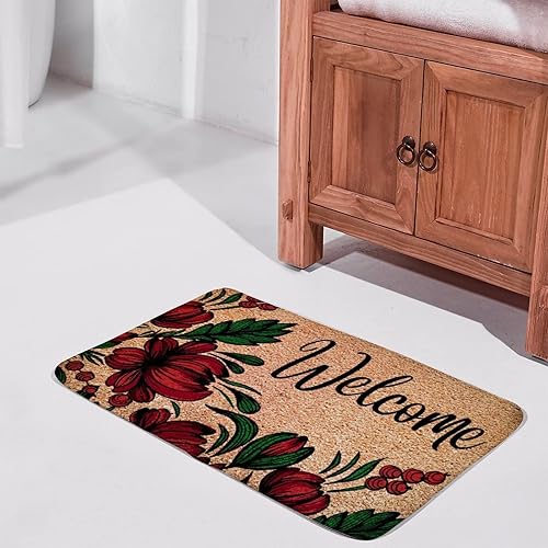 Miniatura 2 de Tapete de bienvenida floral escarlata, tapete con temática de flores rojas, decoración de primavera, tapete de puerta delantera, decoración del