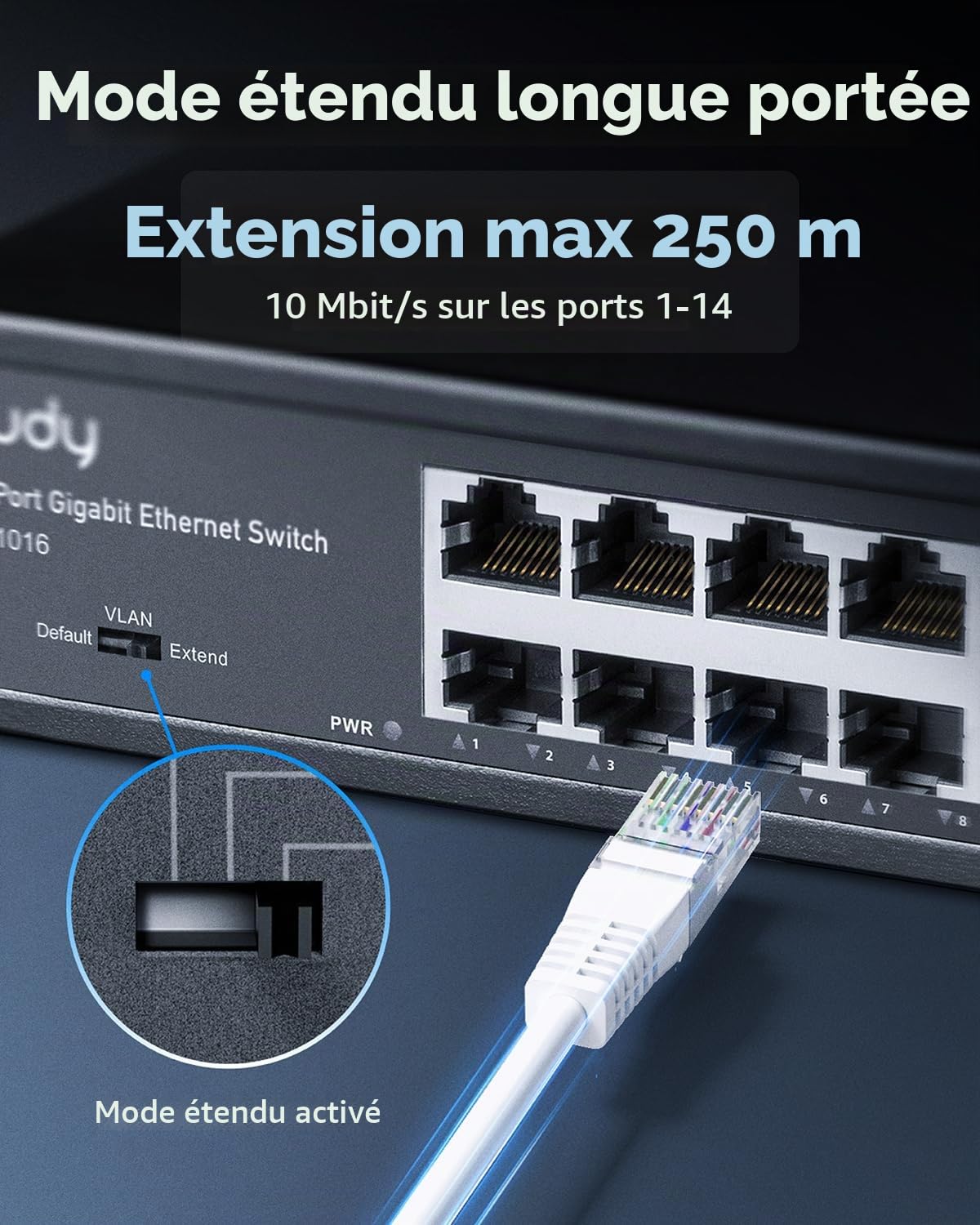 Cudy GS1016 Switch 16 Ports Gigabit,Bureau/Rackable, Boîtier Métal, Energy Efficient, Fanless, Plug and Play | 16 ports GbE, débit à vitesse filaire, 2000 adresses MAC, paquets jumbo de 16000 octets, isolation des ports/mode 250 m