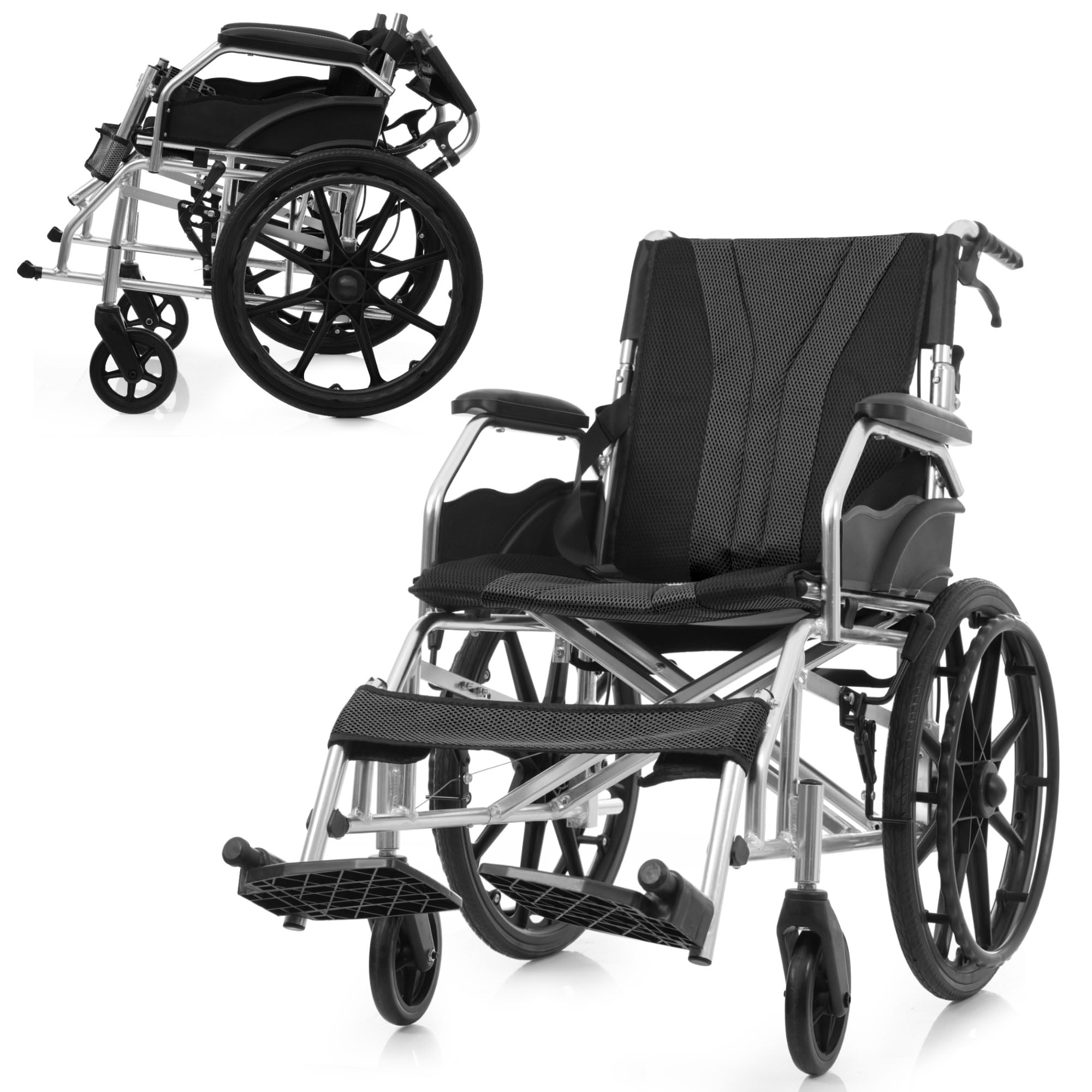 Amazon | 軽量折りたたみ式車椅子, アルミ製, 赤黒ツートン, 座面幅