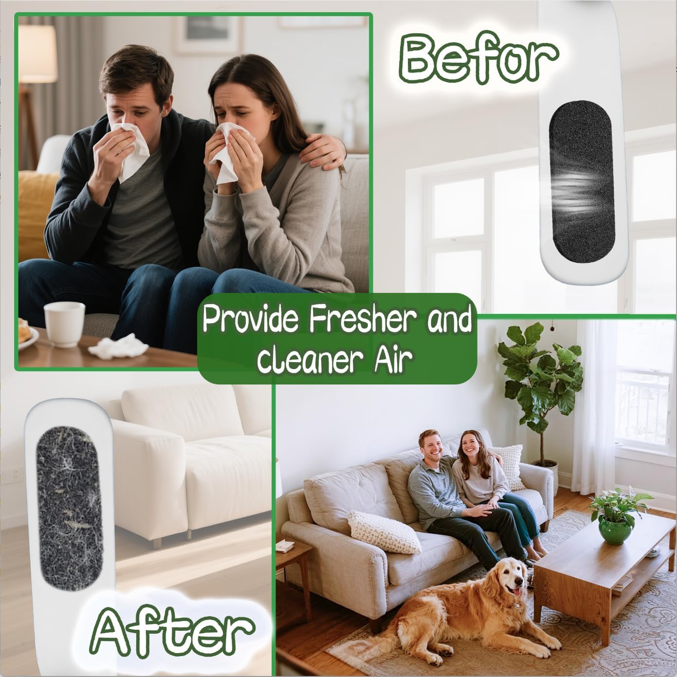 10 Pack Ceiling Fan Filters for Blades with Activated Coconut Carbon Air Purifier Pads, Universal Fit, Easy-Stick, Unscented for Common Household Contaminants - Image 4