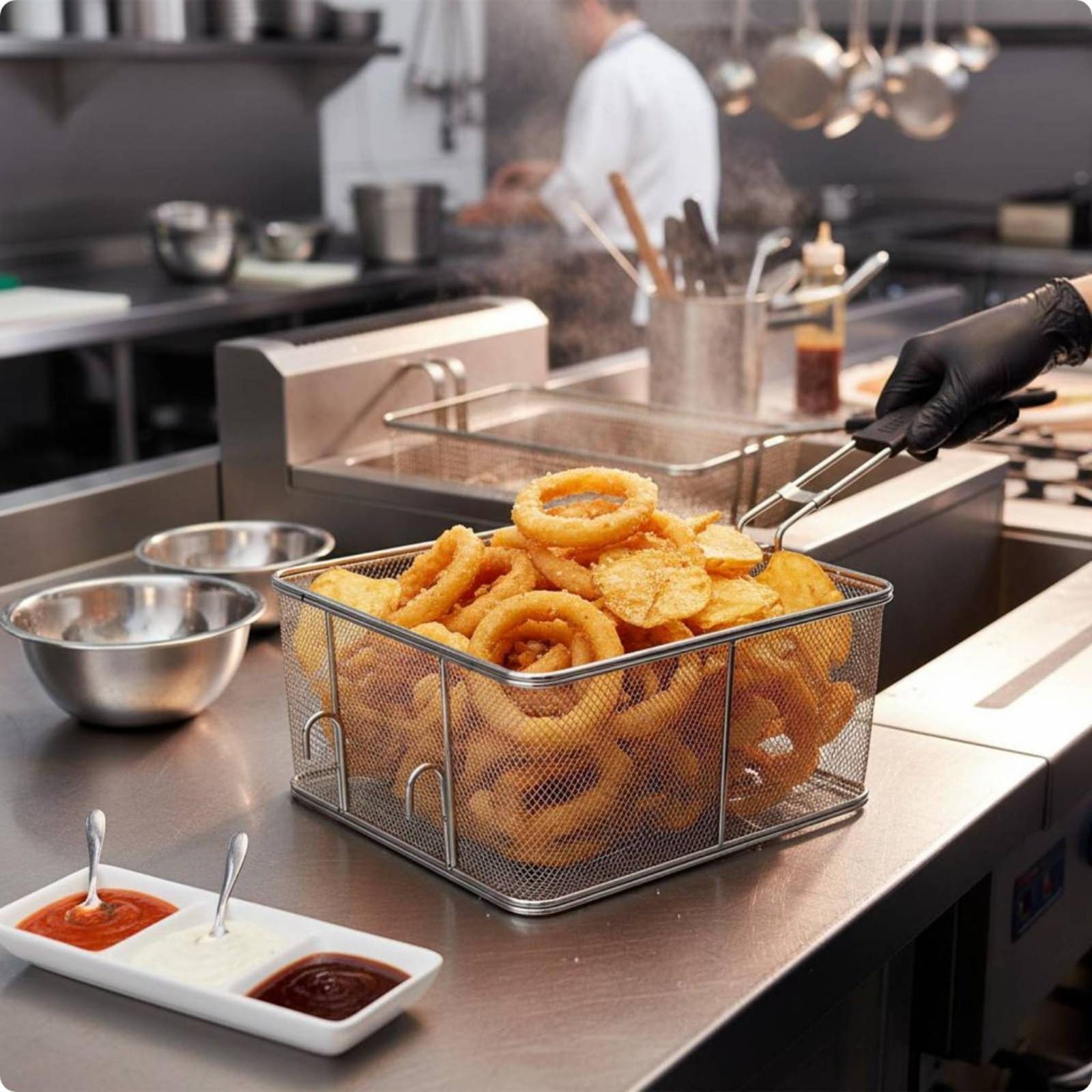 Frittura Friggitrice Cestino Frittura Rete Acciaio Inox con Maglia per Scolo Rapido E Frittura Agile Meno Unto Adatto a, Style to 4