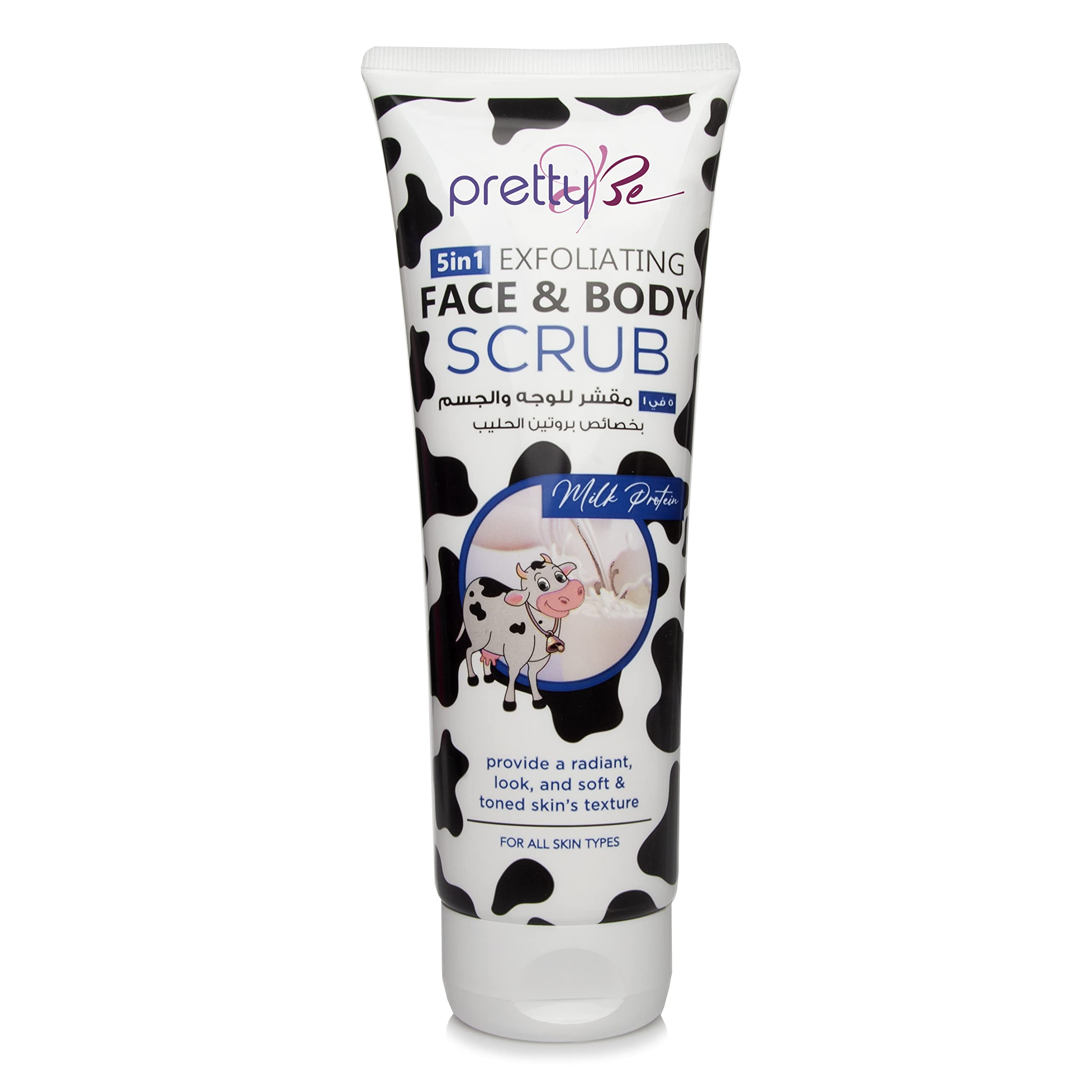 pretty Be 5 in 1 Exfoliating Face & Body Scrub With Milk Protein Extract, Provide a Radiant, Look, And Soft & Toned Skin's Texture, For All Skin Types - 240ml