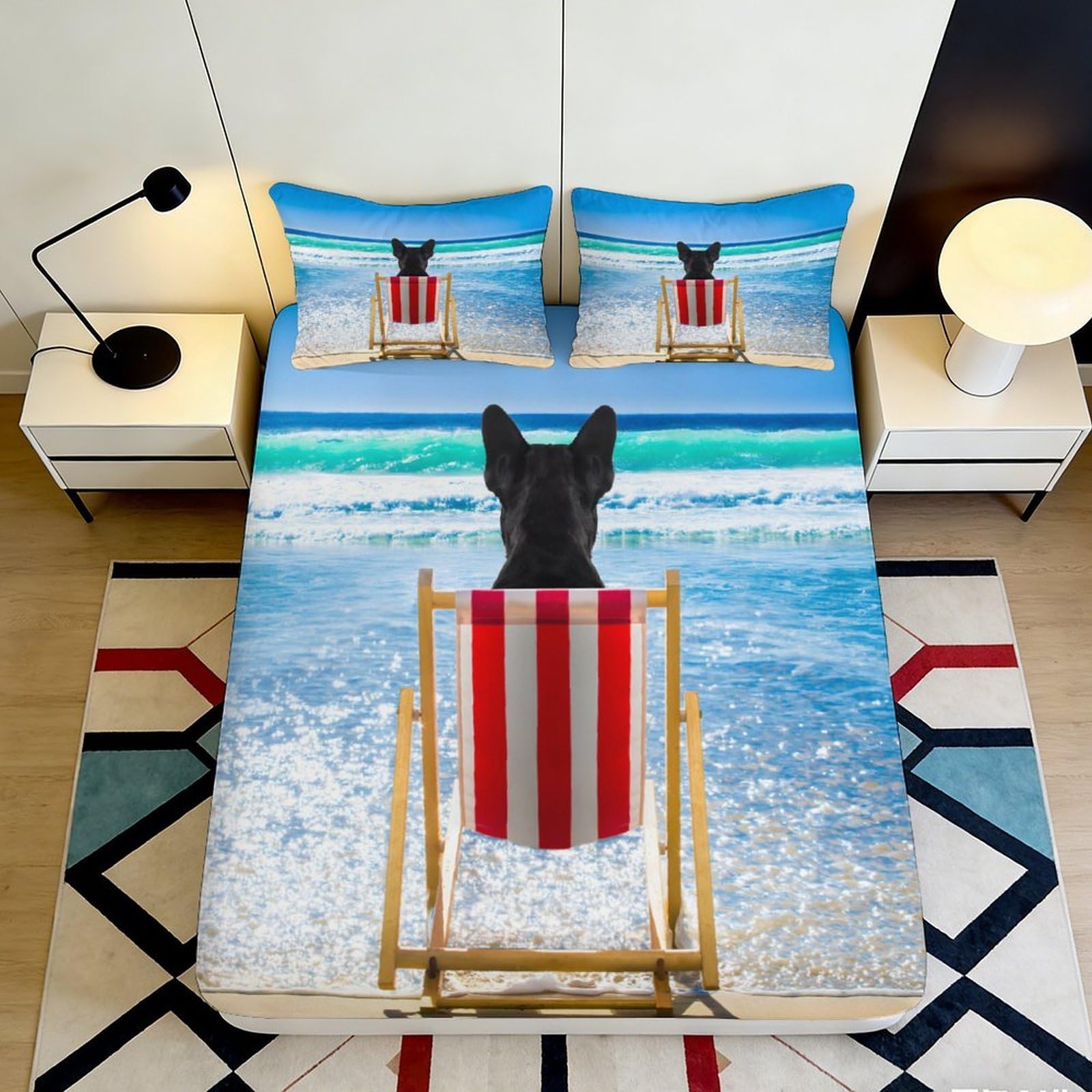 Jqzkxnhpbr Style-4 3D Printed Beach Chair Dog Fitted Sheet Microfiber Soft Decorative Ocean View Bed Cover For Bedroom Guest Room 90X200x25cm