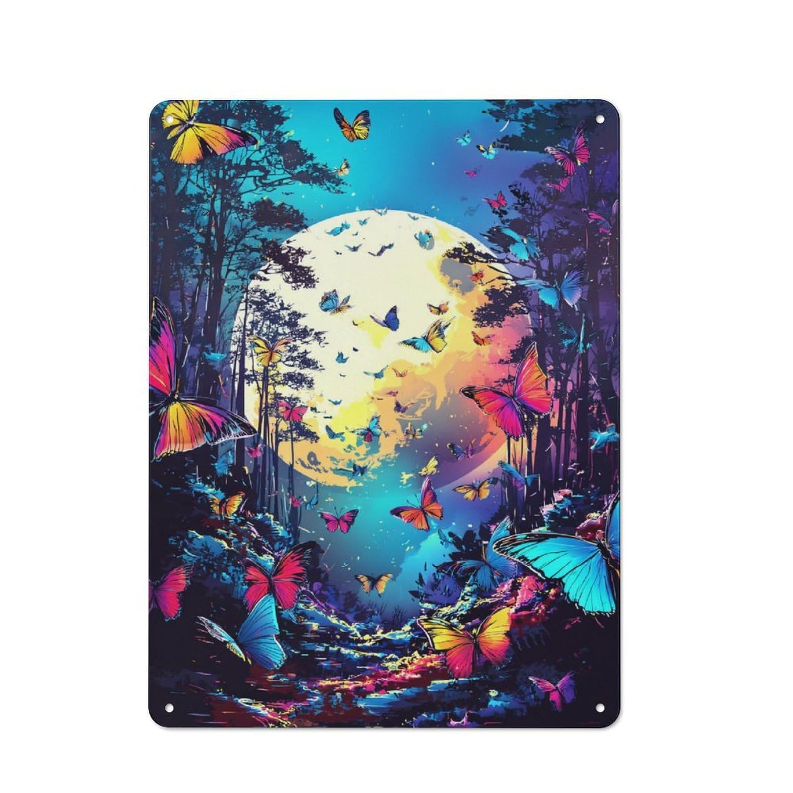 Junmoney Enchanted Forest Moonlit Night Retro Metal Sign 40X30cm For Garage Wall, For Home Interiors And Metal Sign Collectors