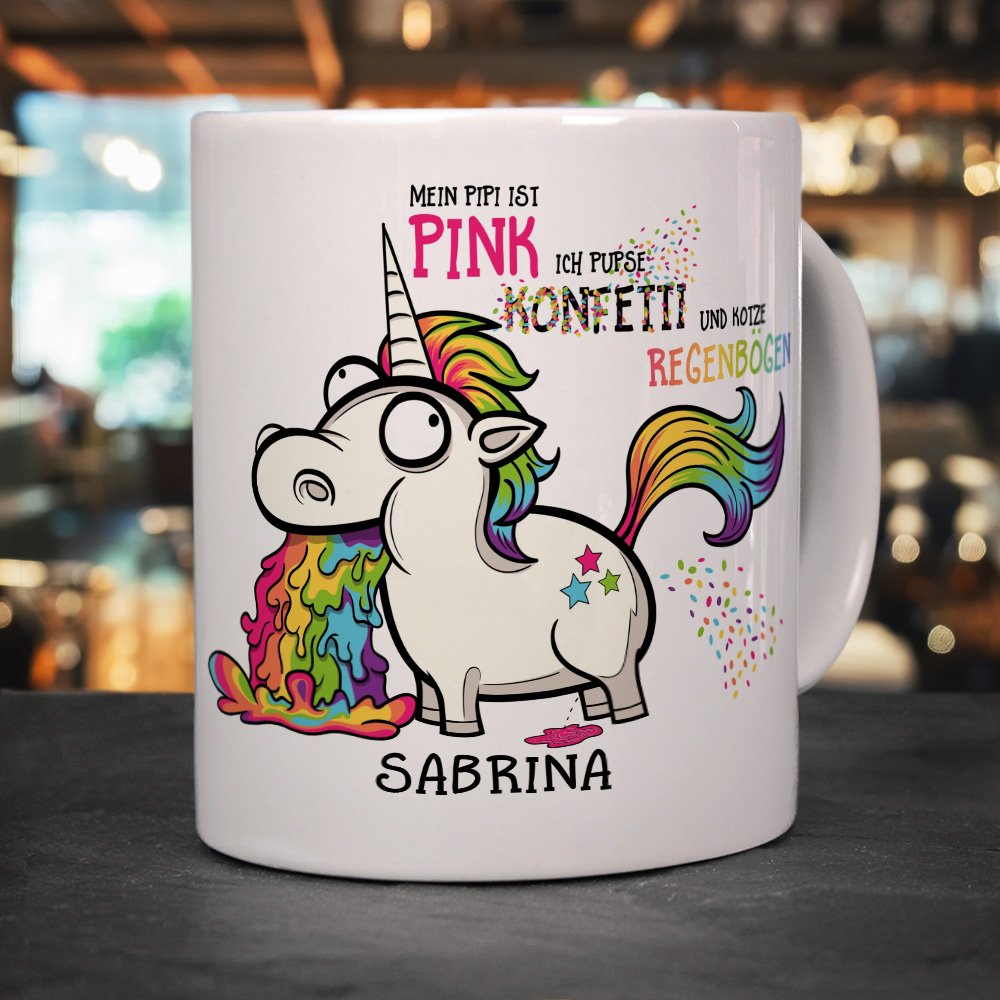 Printplanet® Namenstasse 'Sabrina' – Motiv 'Sinnlos', 325 Ml, Weiß – Personalisierter Kaffeebecher