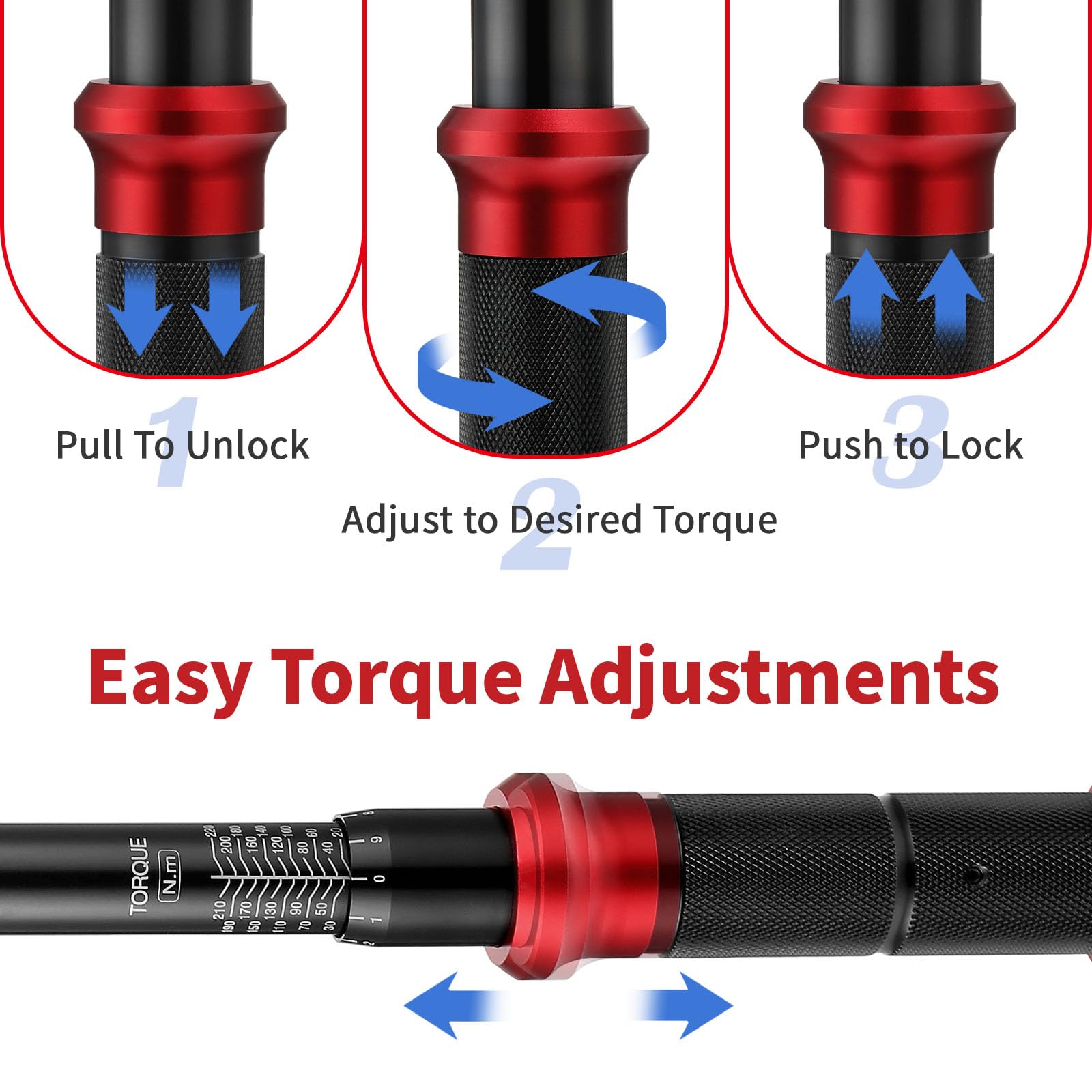 AEROFORCE Chiave Dinamometrica 1/2", Alta Precisione ±3%, 20-220NM, Chiave Dinamometrica con Scatola di Immagazzinaggio Per Auto Moto Riparatori