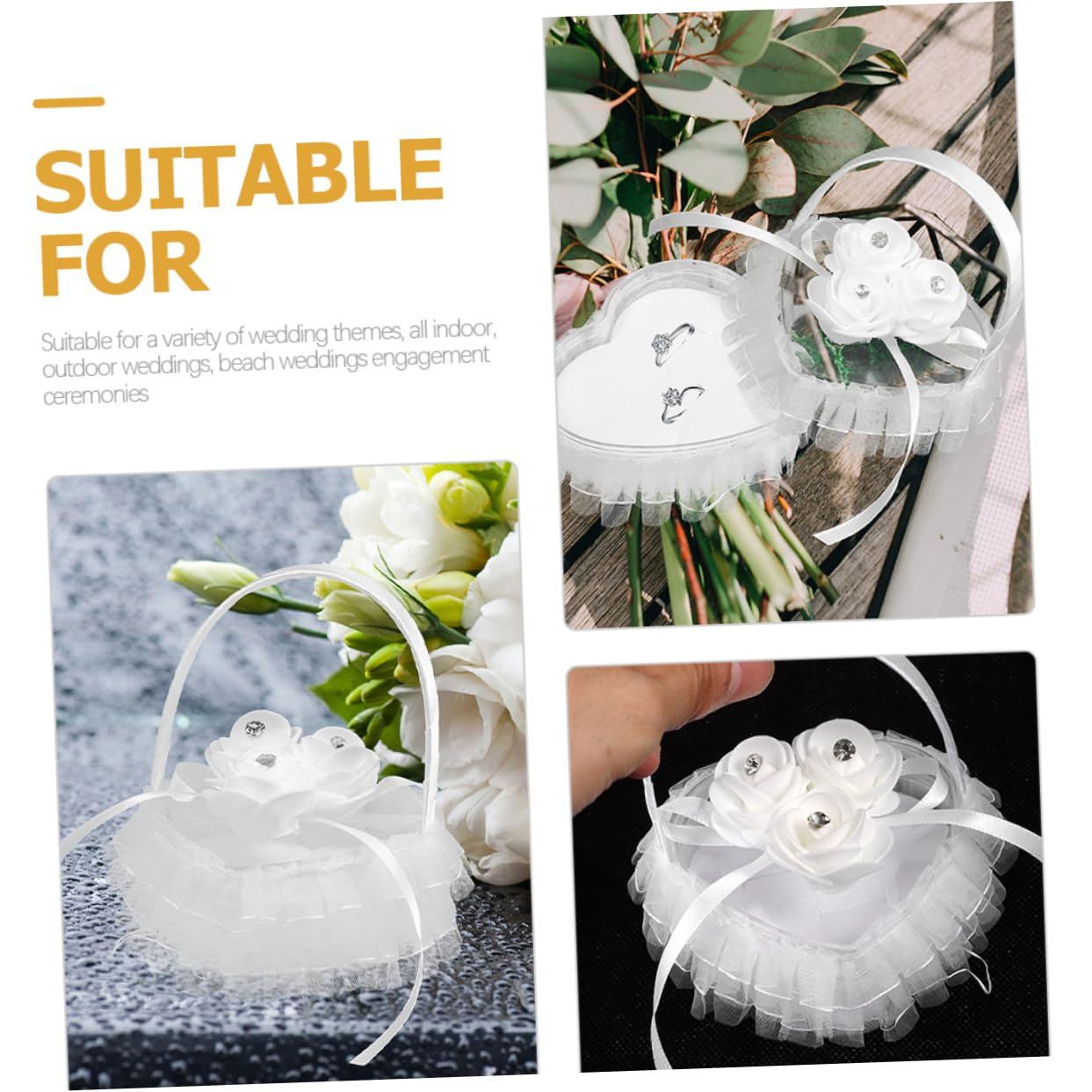 TOPBATHY 5 Sätze Ringkissen Aus Spitze Hochzeitsringkissen Hochzeitsdeko Rosenring-etui in Herzform Zeremonie bezug Satin- Weiß 2 Stück * 5