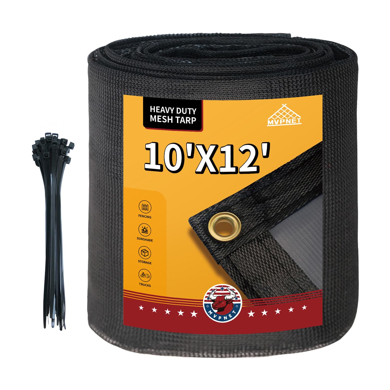 MVPNET 70% Heavy Duty Mesh Tarp with Grommets, 10' x 12' Shade Canopy for Patio, Garden Privacy Fence Screen, Outdoor Sun Shades for Backyard, Black