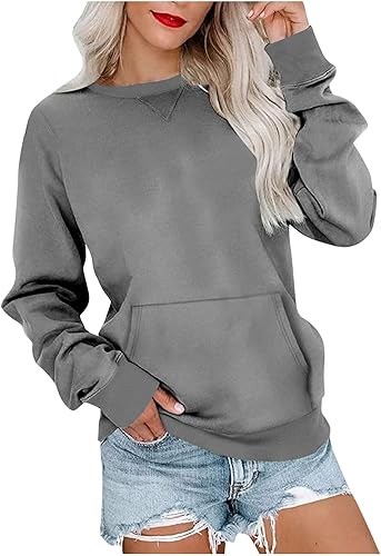Sudadera casual de manga larga para mujer, cuello redondo, lindo suéter de ajuste relajado para mujer, camisa de negocios