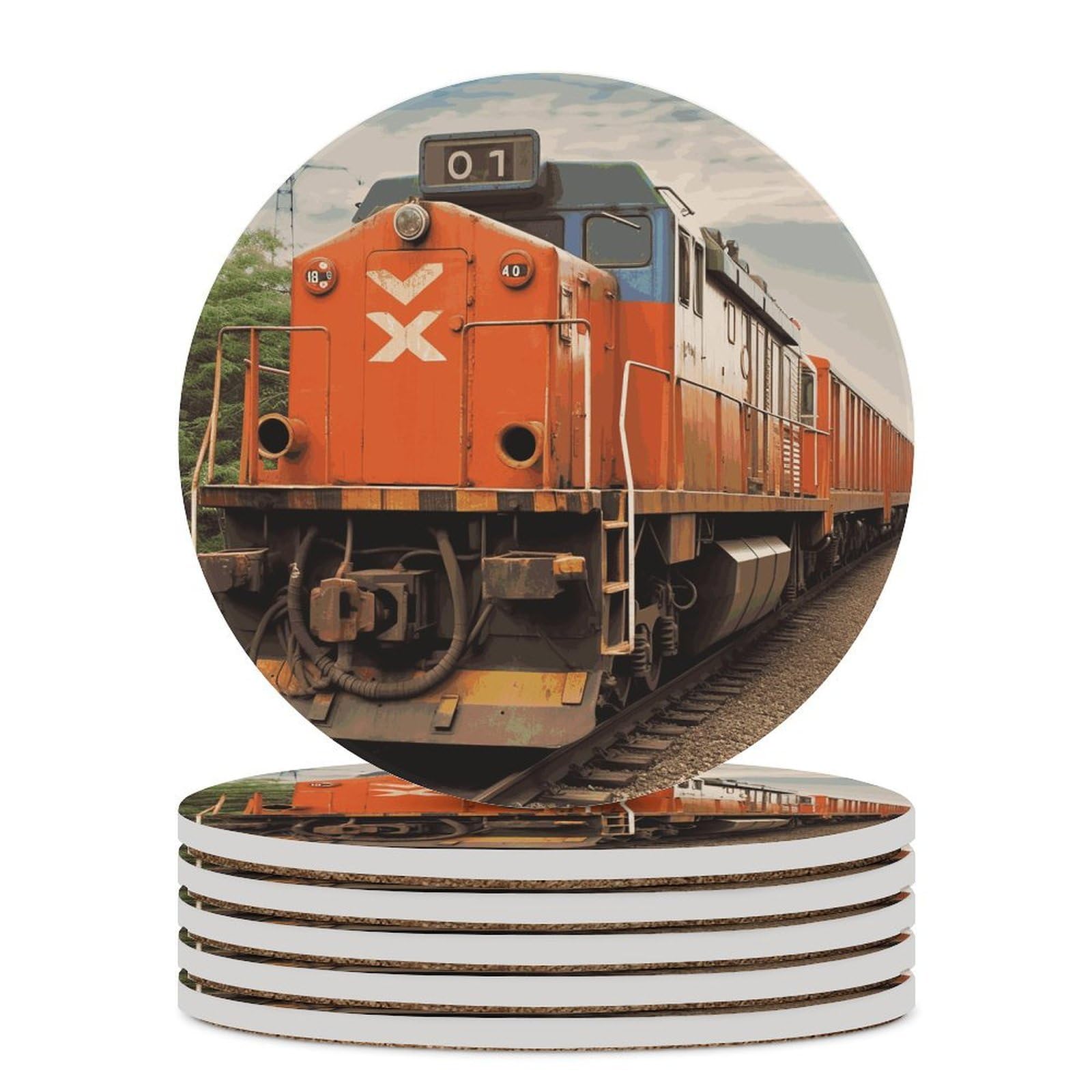 Train Coaster with Cork Base Drink Coasters for Coffee Table Decor Modern Cup Coasters with Non-Slip & Heat-Resistant Cute Ceramic Table Coaster for Home Dining