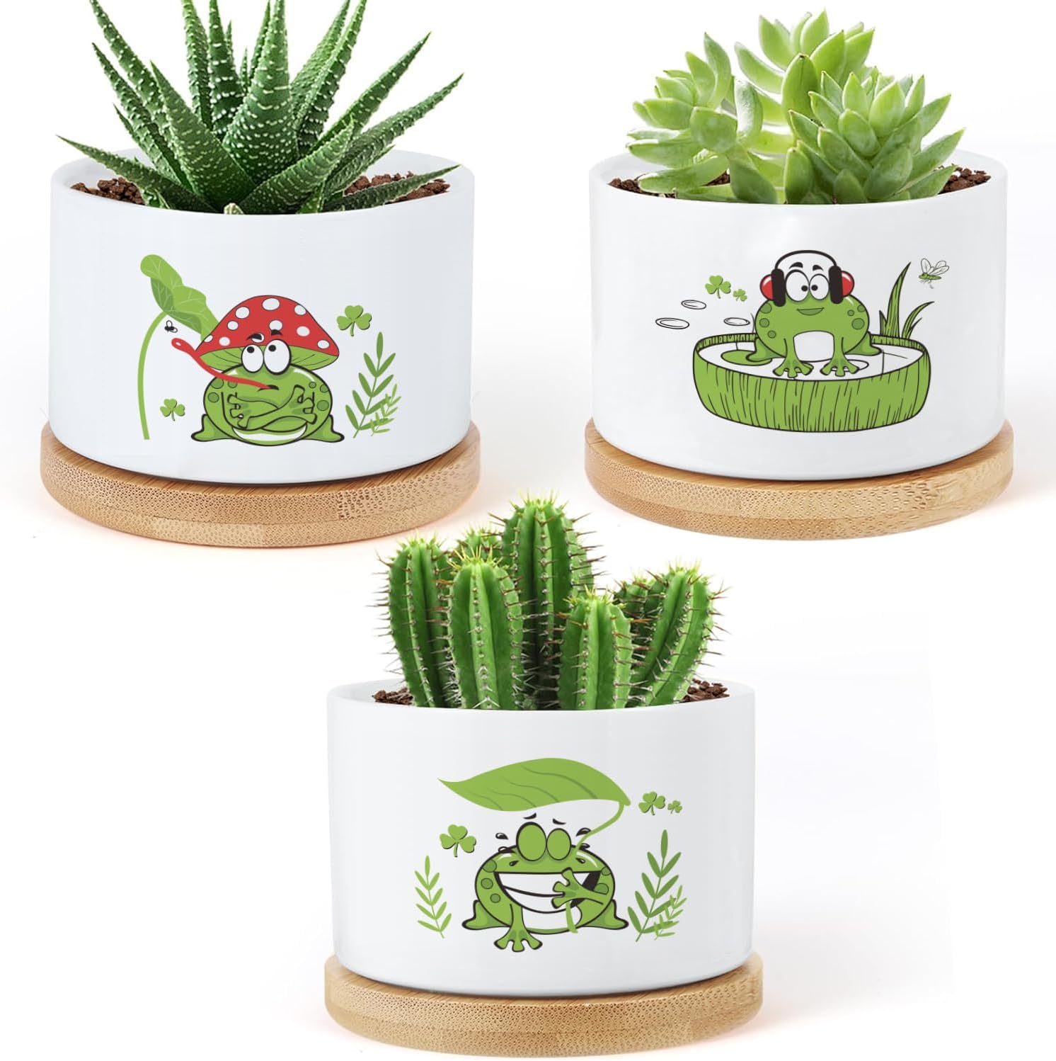 3 Pcs Frog Plant Pots,Funny Frog Planter Gifts for Women,for Indoor Plants Garden Planters Succulent Pots, with Drainage Holes and Saucer(No Plants)