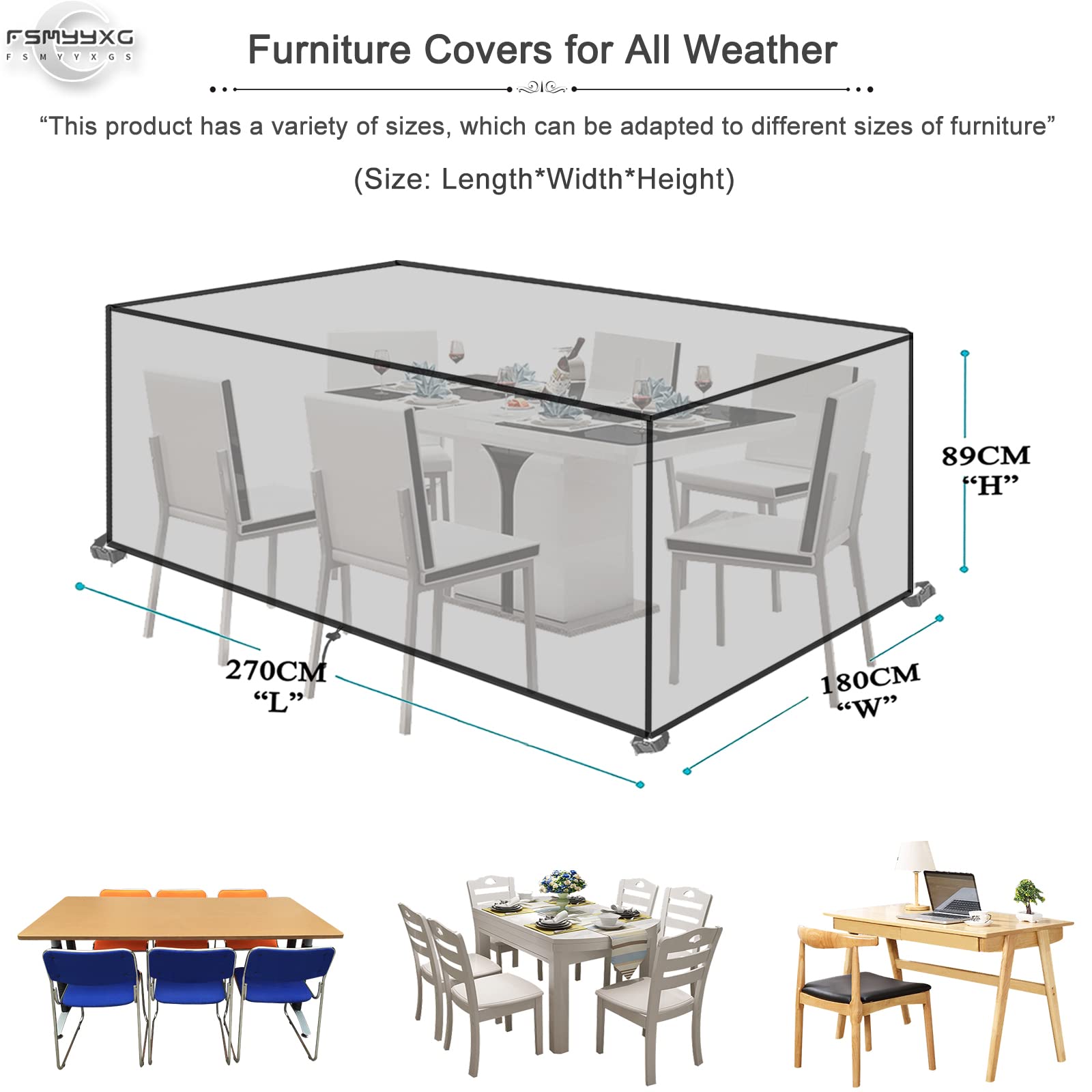 Copertura per Mobili da Giardino Rettangolare,Tessuto Oxford 420D Copertura Tavolo Giardino Esterno,Impermeabile Anti Vento per Mobili Giardino Copri Copridivano
