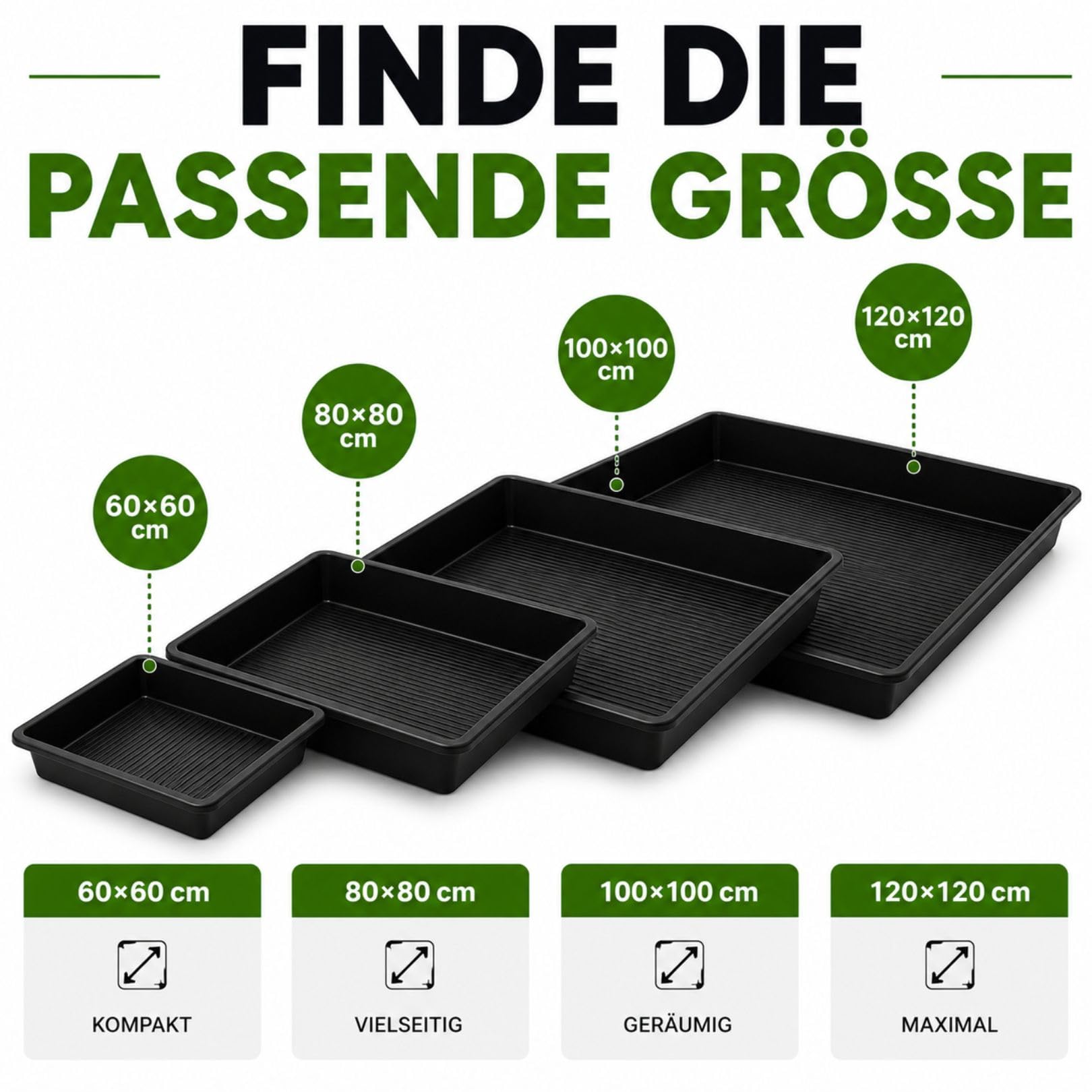 Weedness Pflanzenschale 120 x 120 x 12 cm Schwarz für Innen & Außen - Einlegeboden Schale Kunststoffwanne Untersetzer Pflanzen Rechteckig Garten Blumenschale Plastik