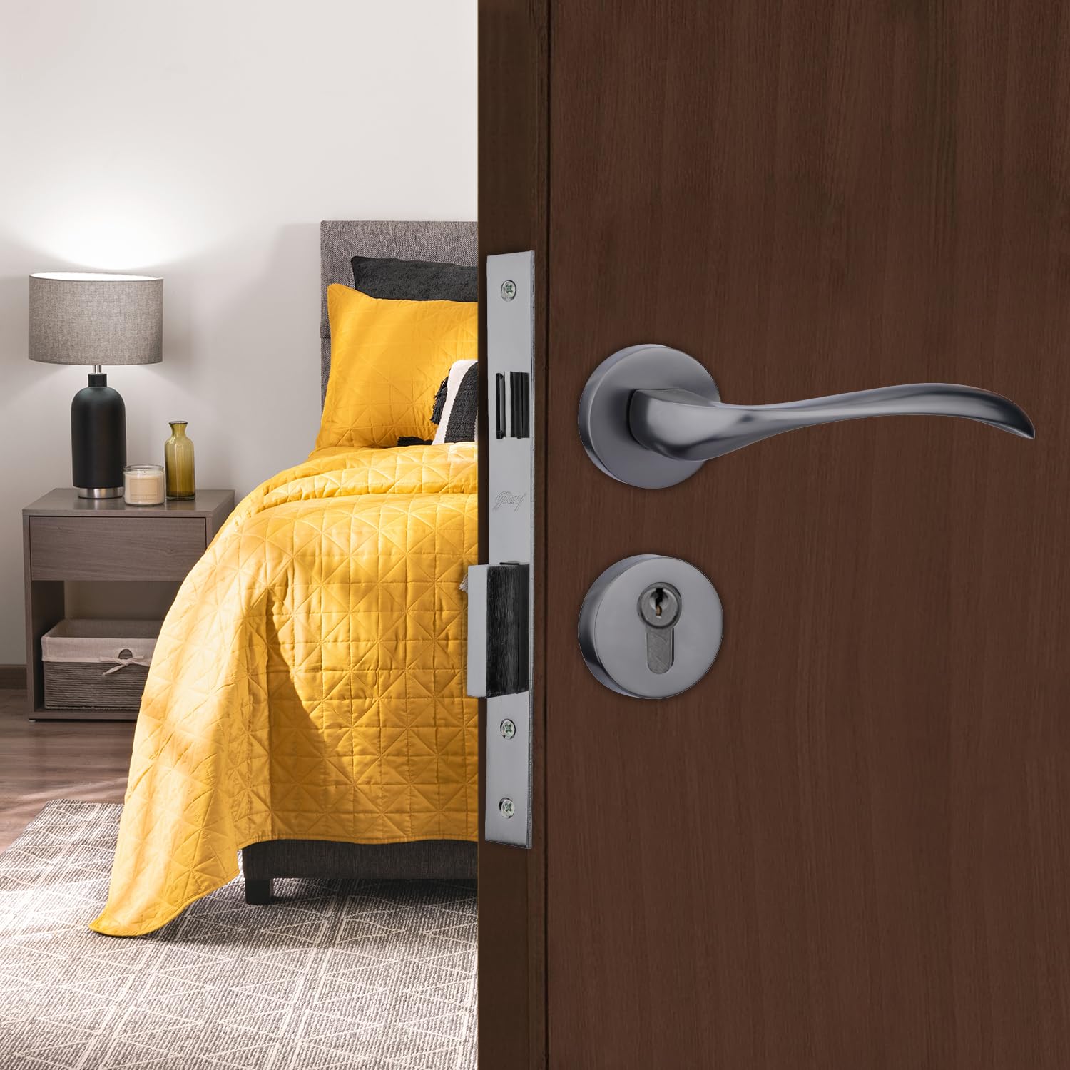 Godrej Mortise Lock | Handle Lock Set | Remo Rossette Home Décor Handle | Matte Black Nickel Finish | 240 mm Lockbody | Eco Pin Cylinder 70 mm Knob from Inside and with 3 Keys,with 5year Warranty (B0CPPSS15Y) Amazon Price History, Amazon Price Tracker