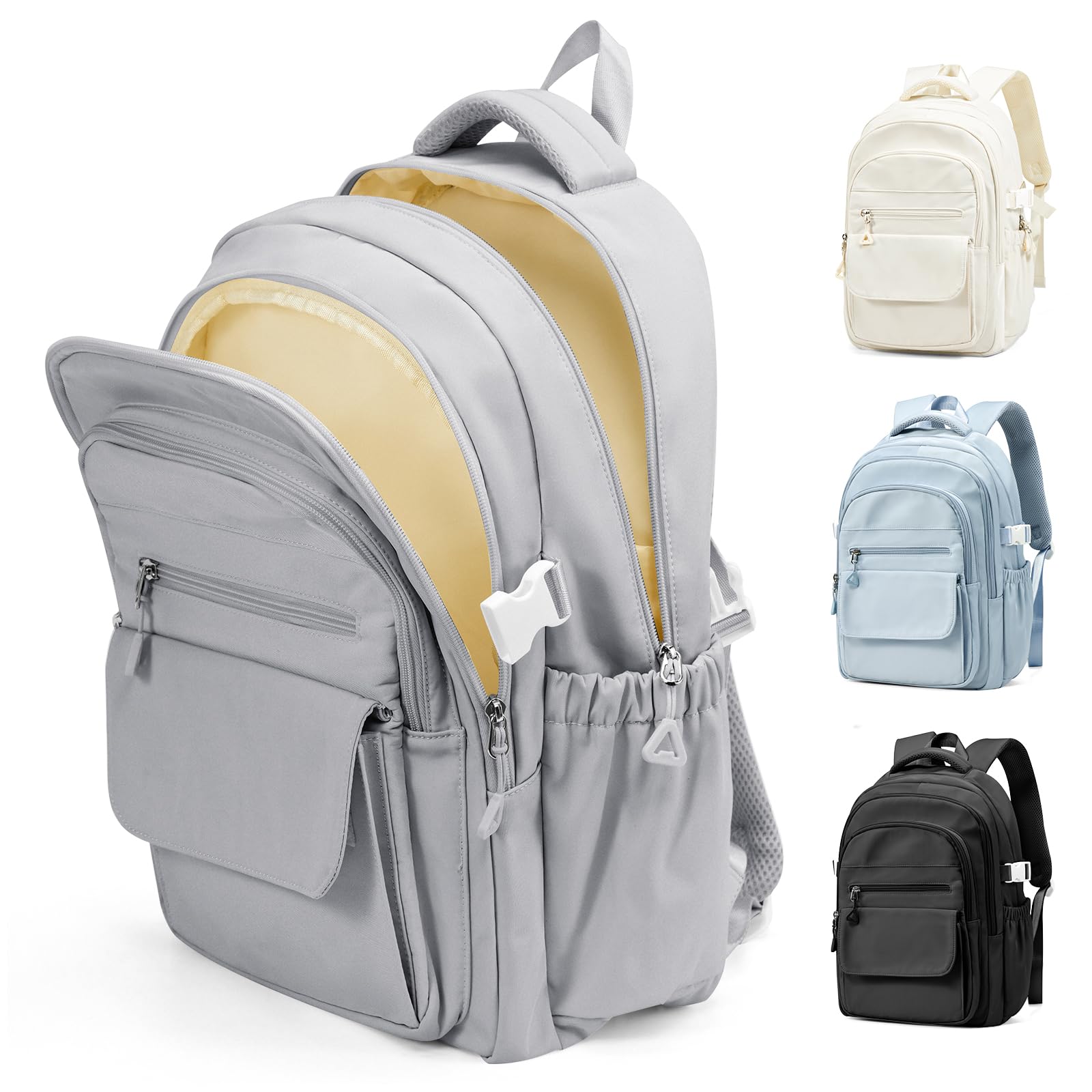 Cypak Backpacks For School Women Men,Lightweight College Backpack With Lots Of Pockets,Simple Middle School Bag,Cute Bookbag For Teens Boys Girls（Grey