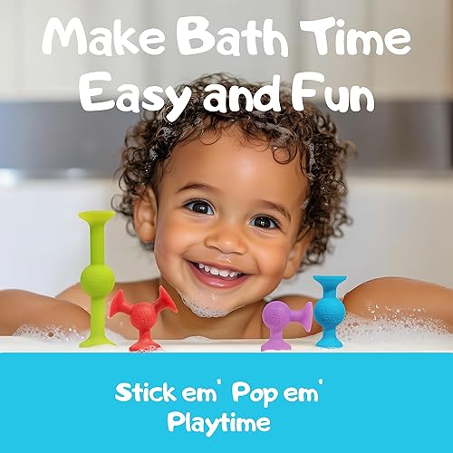 Miniatura 2 de Juguetes de baño para niños pequeños – Juguetes de ventosa para sillas altas – Juguetes de clasificación y apilamiento – Juego de construcción de 50