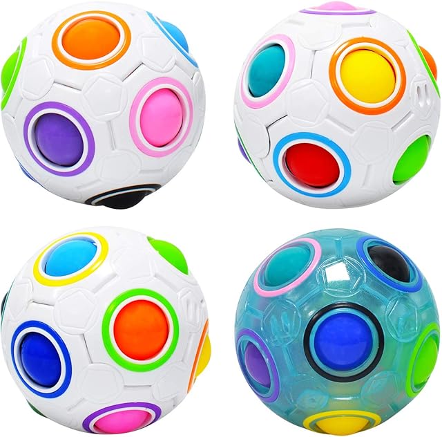 lunaoo Magic Ball Puzzle Rainbow Ball Cube, Spherical Cube Twisty Toy Kids 4 Pack