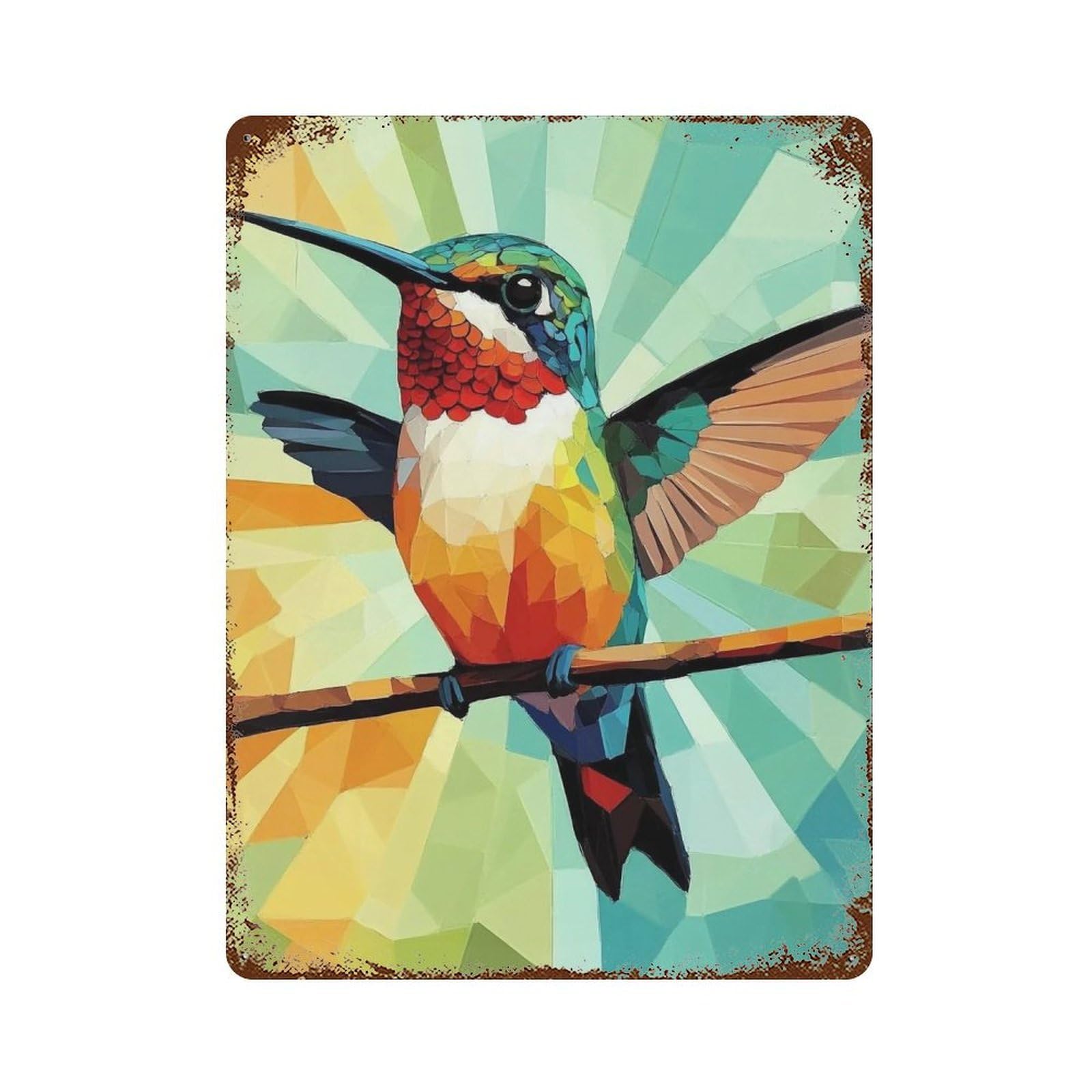 MGHTGRWE Bright Prism Faceted Multitone Perched Bird 03 Poster Wall Art Iron Vintage Metal Tin Sign Modern Home Cofffee Club Art Bar Shop Decor 40x30cm