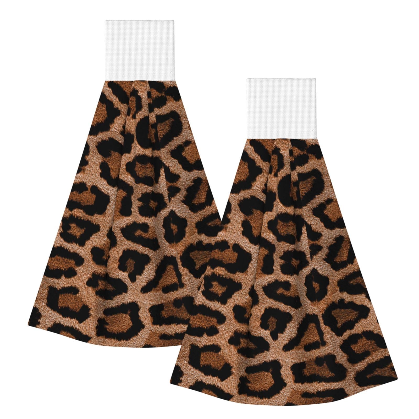 DOPKLNA Cool Cheetah Leopard Background, 2 Pcs Hanging Coral Fiber Hand Towels for Bathroom, Absorbent Kitchen Towels