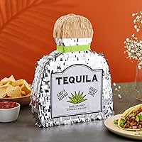 Vista 2 de Sparkle and Bash Forma de botella de tequila de piñata, pequeña, lámina plateada, 16.5 x 13 x 3 pulgadas, piñata para decoraciones de fiesta