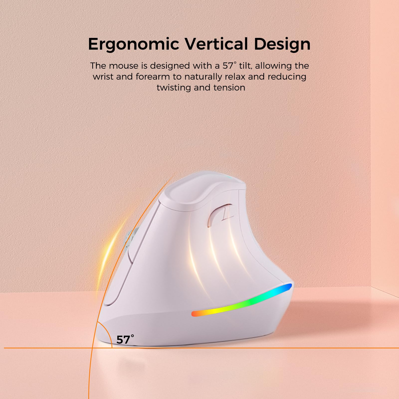KYSONA Ratón ergonómico inalámbrico recargable de 57°, mouse Ergo silencioso vertical, Bluetooth (BT5.0, BT3.0) y 2.4G, (800/1200/2400/2400/4000), 7 botones para Windows, macOS, iPadOS, portátil, PC,